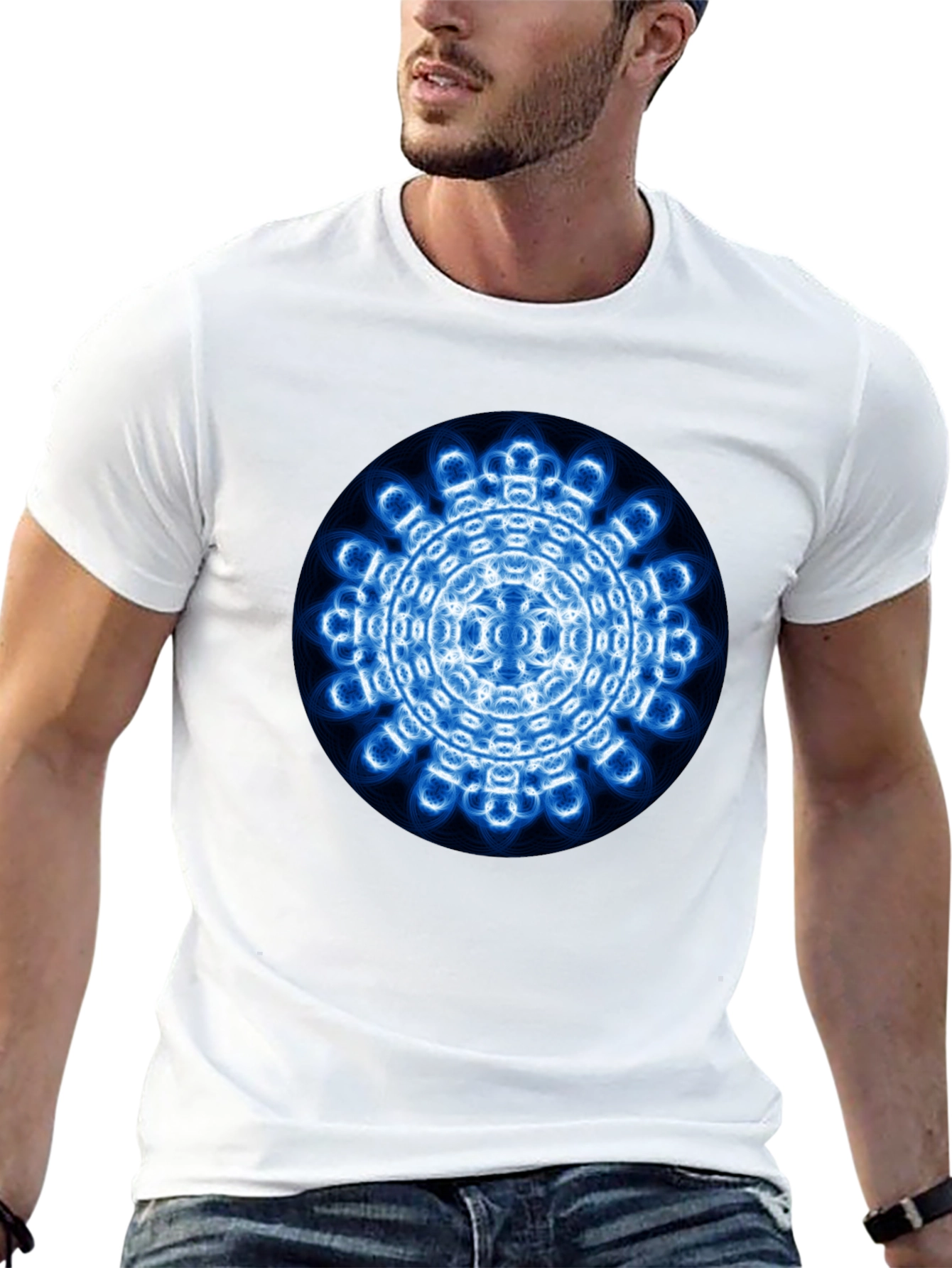Mens Black T-Shirt with Blue Circular Design