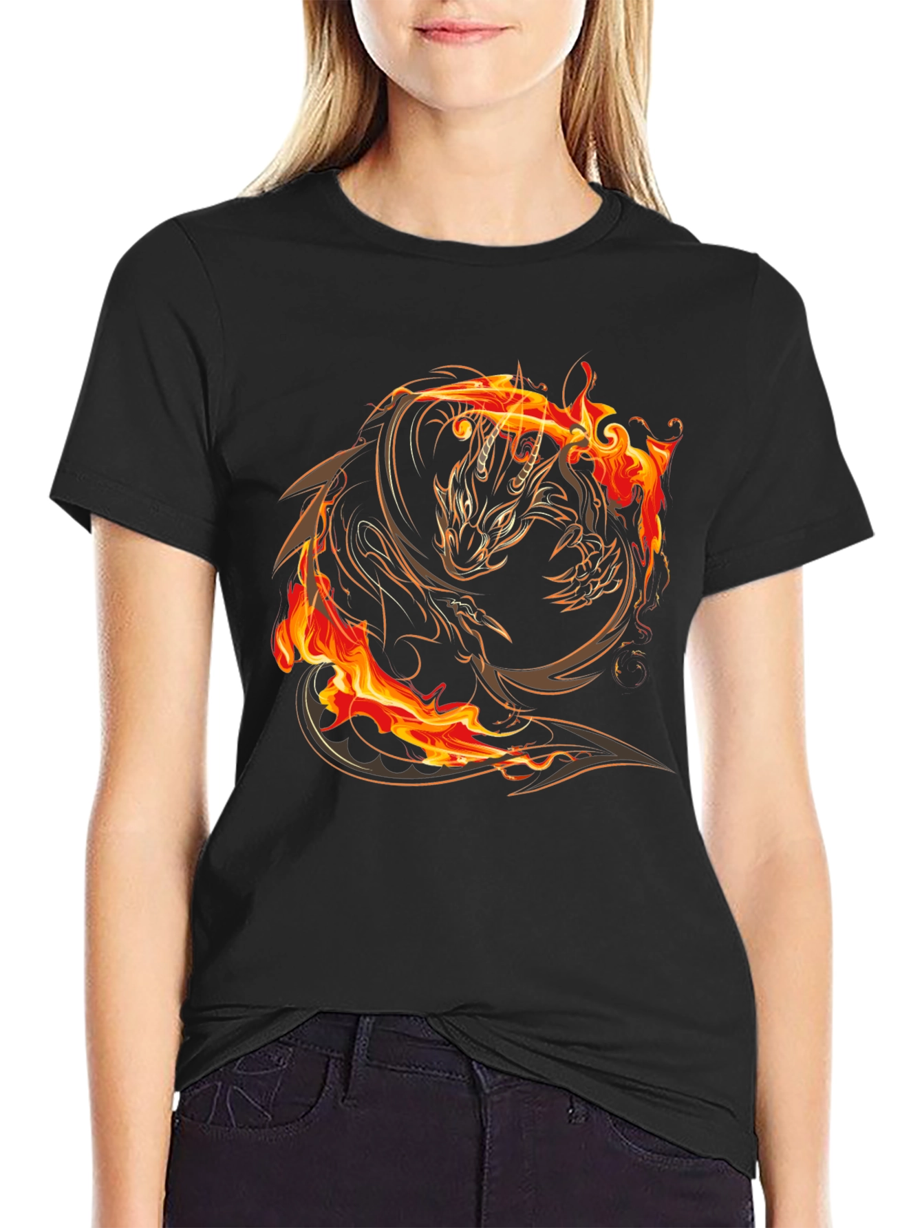 Fiery Dragon Graphic Black T-Shirt