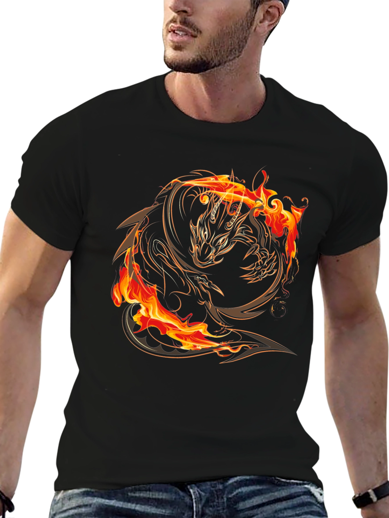 Fiery Dragon Graphic Black T-Shirt