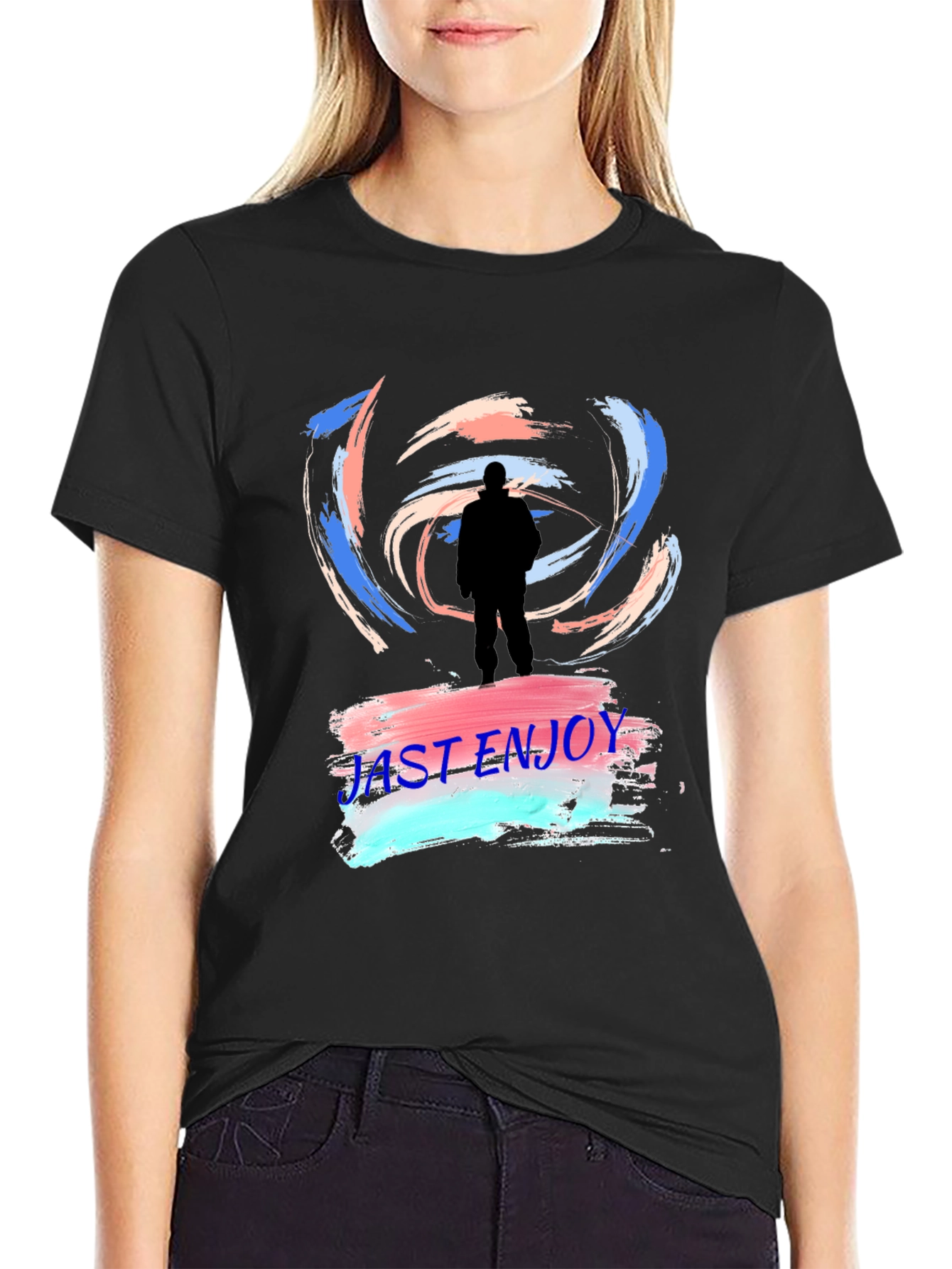 Just Enjoy Black Graphic Tee - Trendy Casual Wear