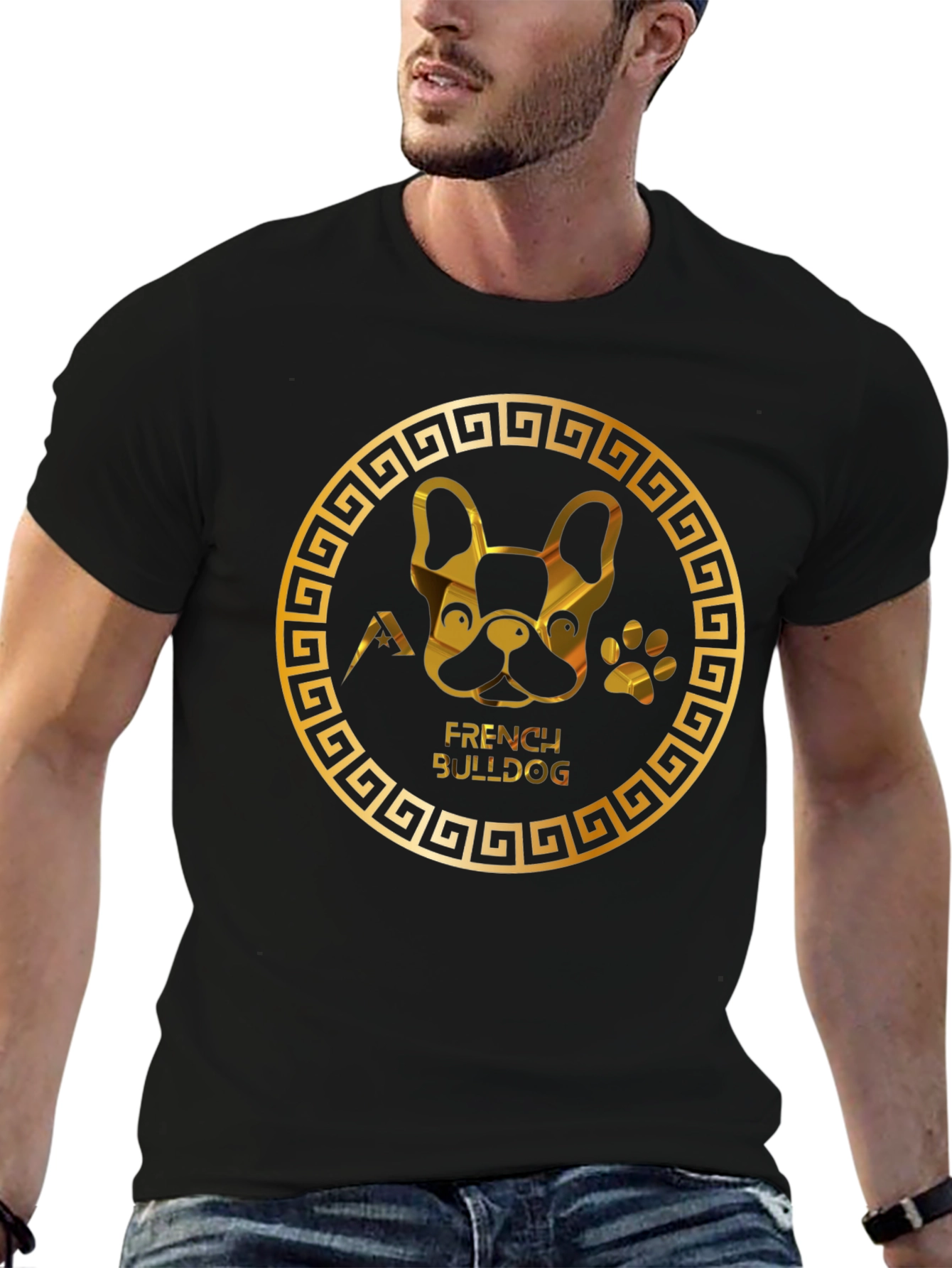 Gold French Bulldog T-Shirt – Elegant Dog Lover Graphic Tee