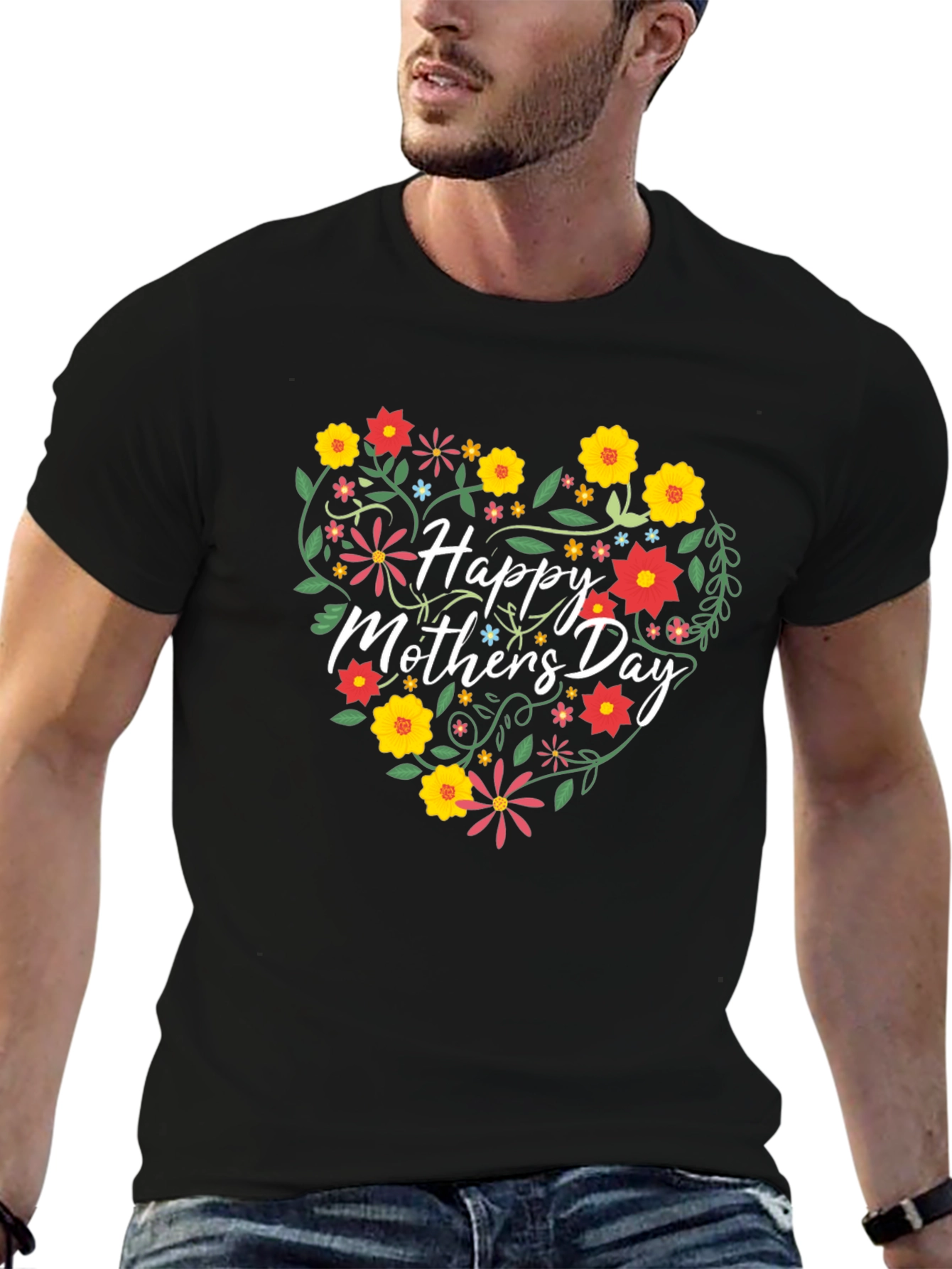 Happy Mothers Day Floral Heart Graphic Tee
