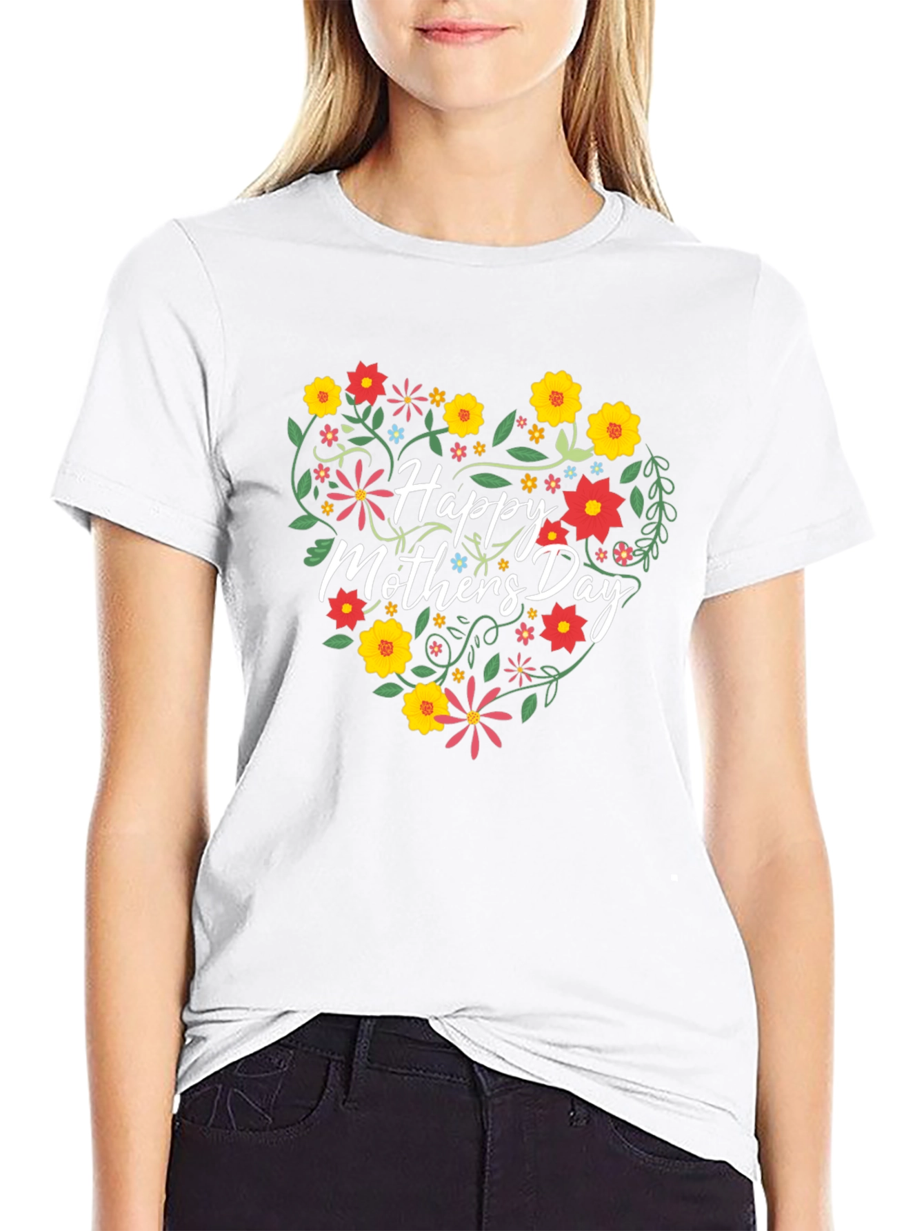 Happy Mothers Day Floral Heart Graphic Tee
