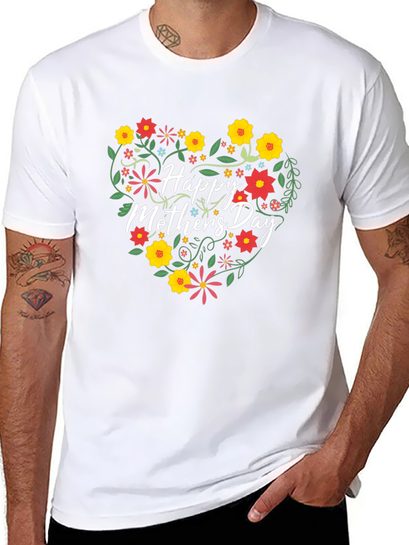 Happy Mothers Day Floral Heart Graphic Tee