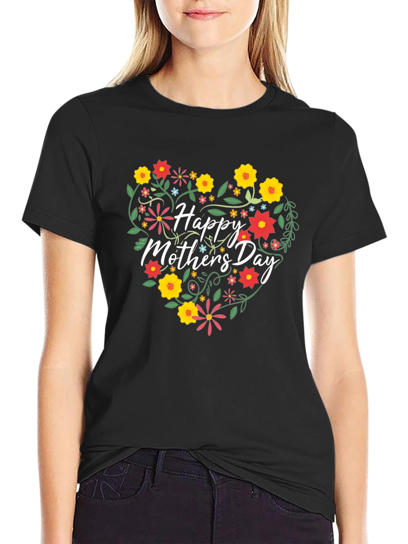 Happy Mothers Day Floral Heart Graphic Tee
