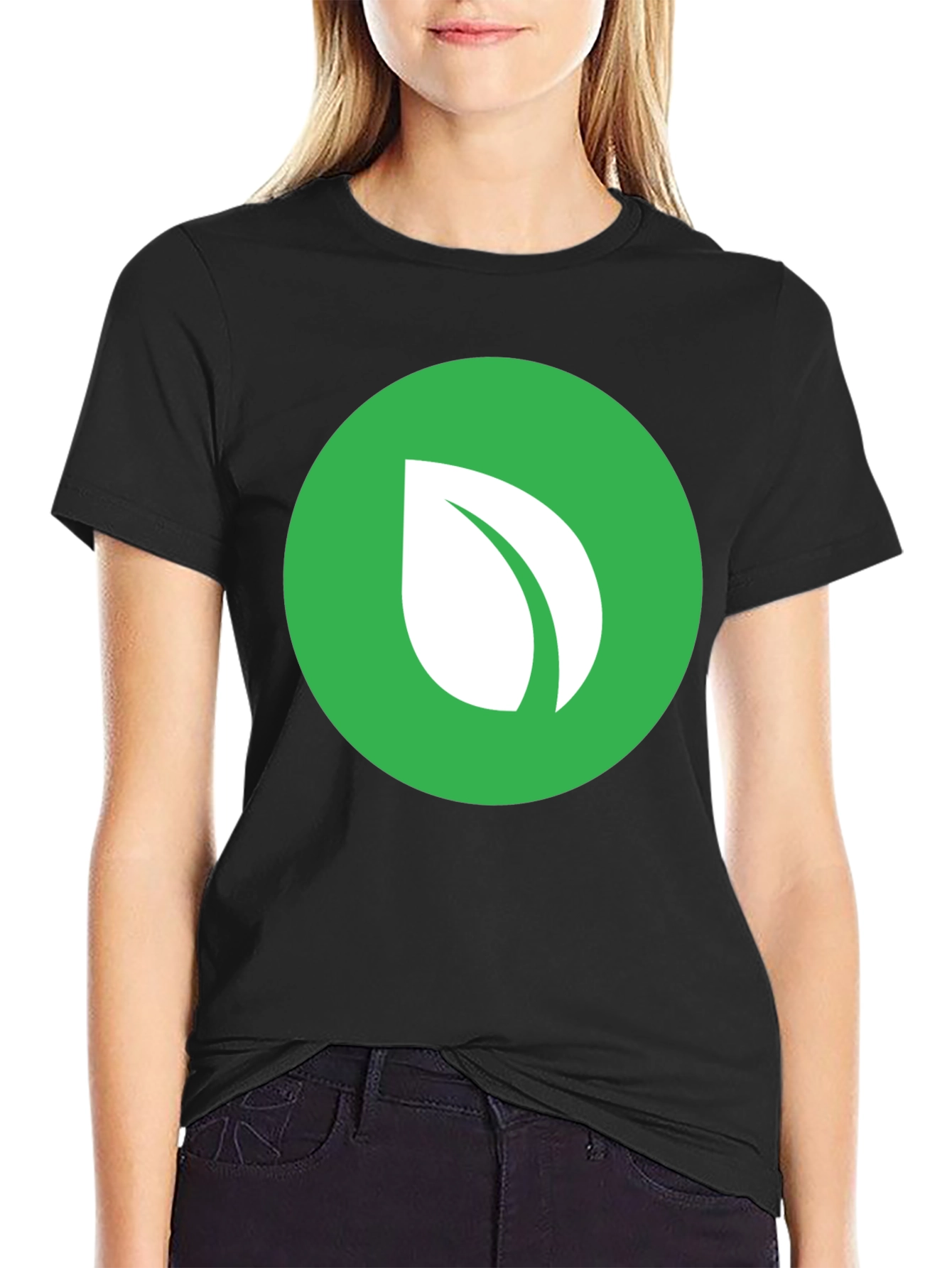 Green Leaf Logo Black T-Shirt