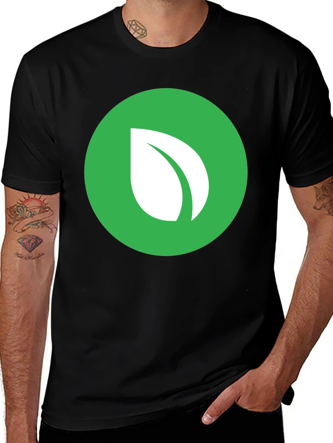 Green Leaf Logo Black T-Shirt