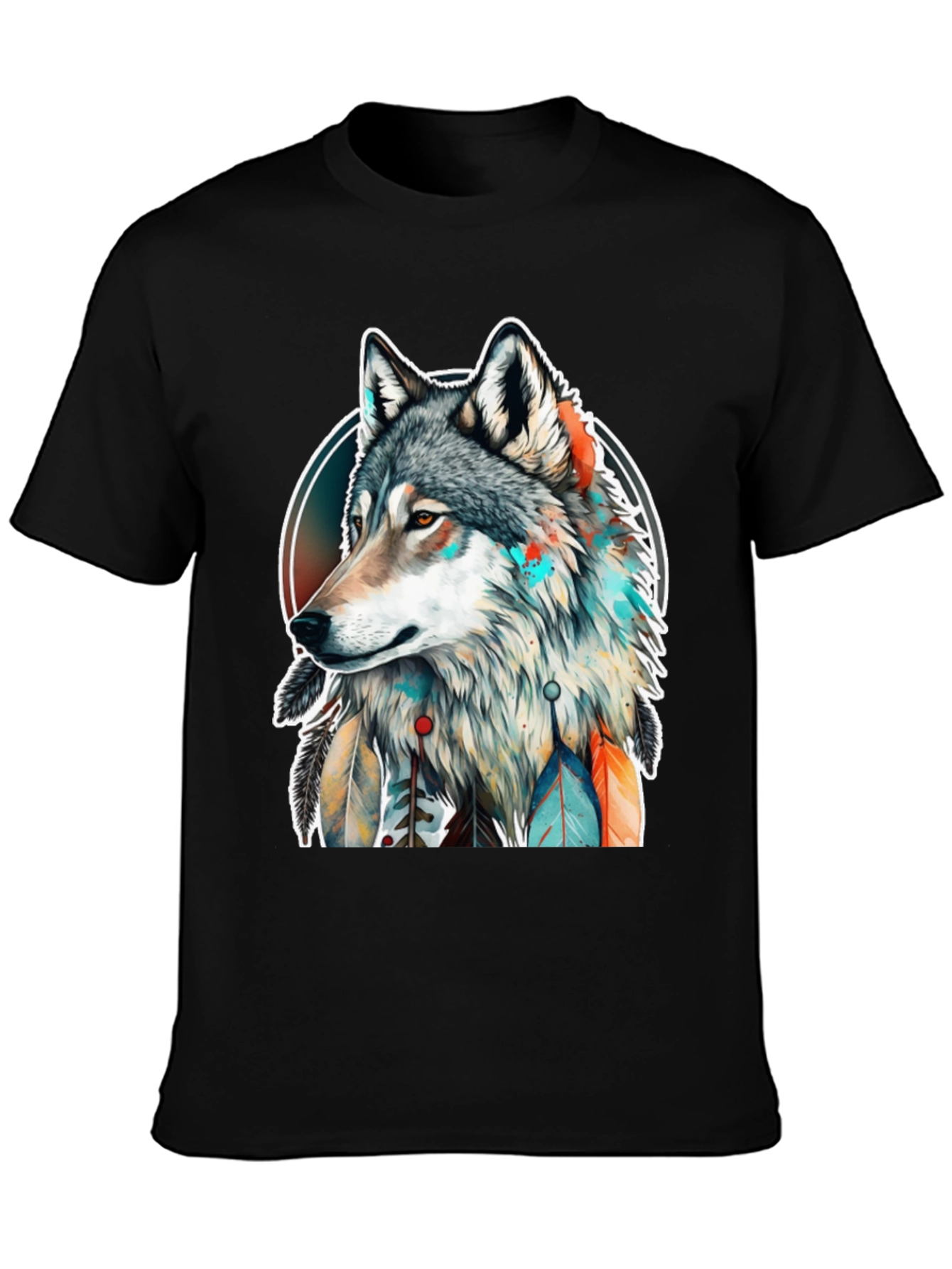 Wolf Spirit Graphic Tee - Artistic Dreamcatcher Design