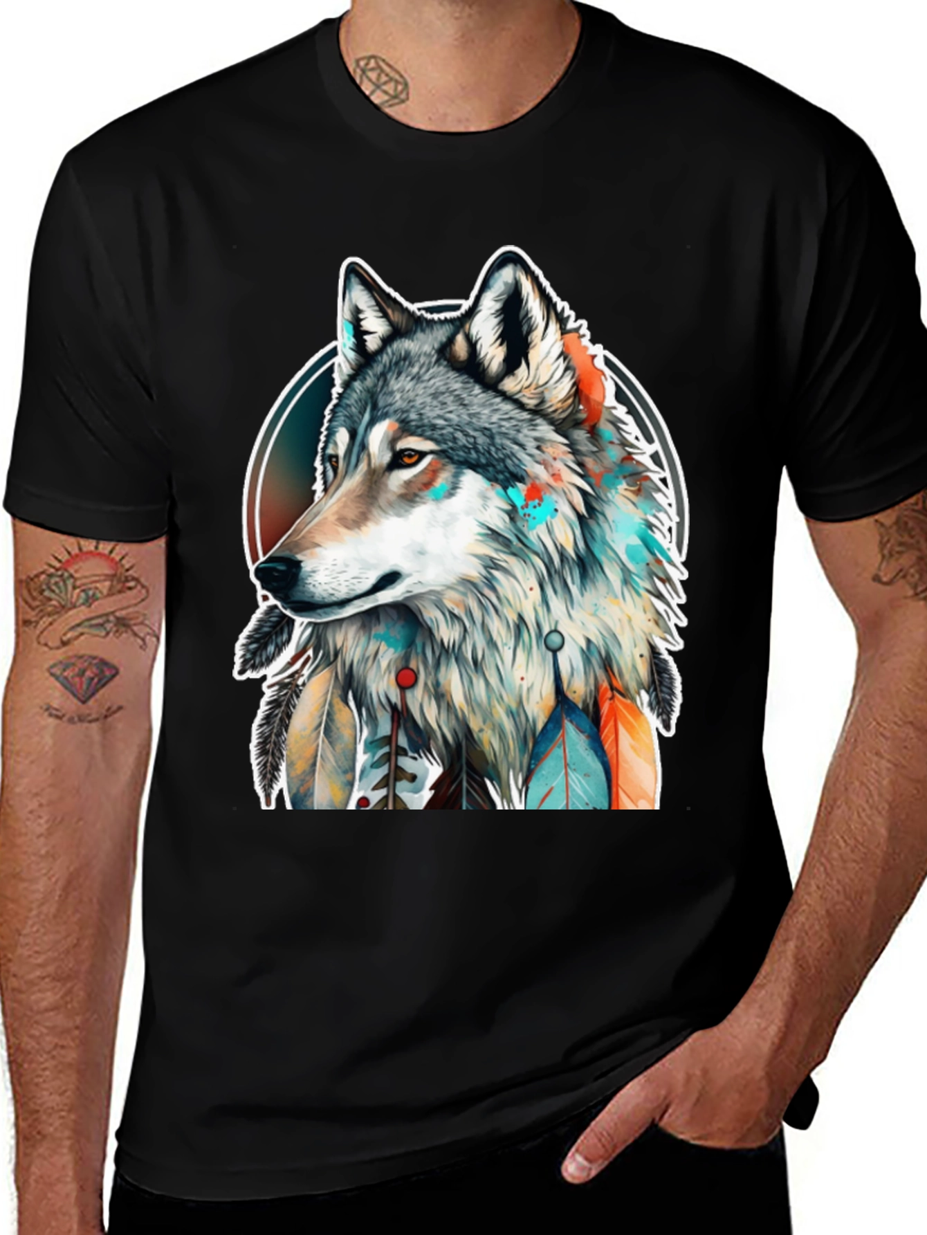 Wolf Spirit Graphic Tee - Artistic Dreamcatcher Design