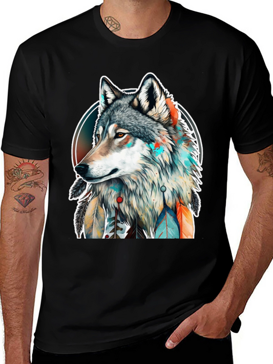 Wolf Spirit Graphic Tee - Artistic Dreamcatcher Design