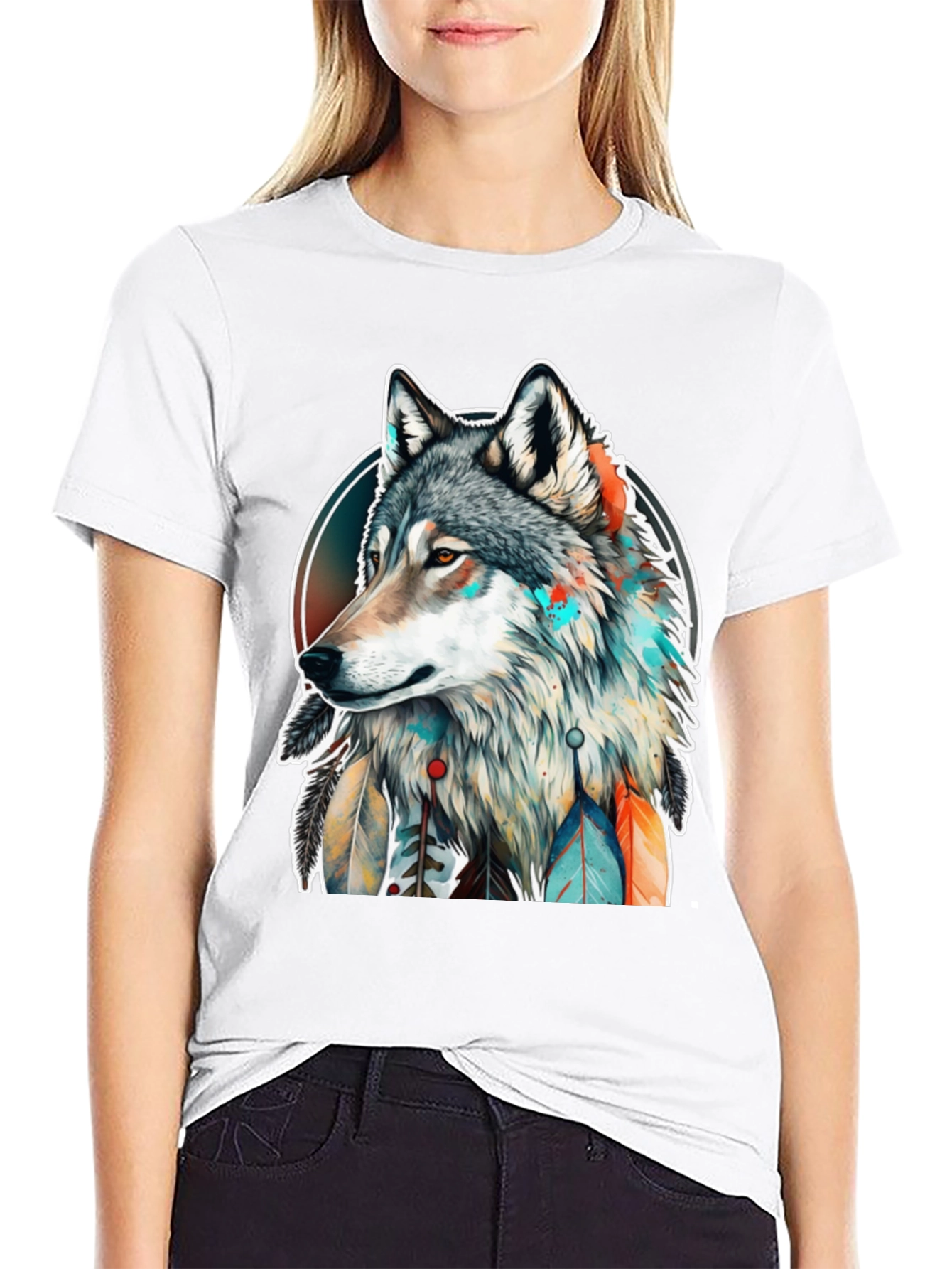 Wolf Spirit Graphic Tee - Artistic Dreamcatcher Design