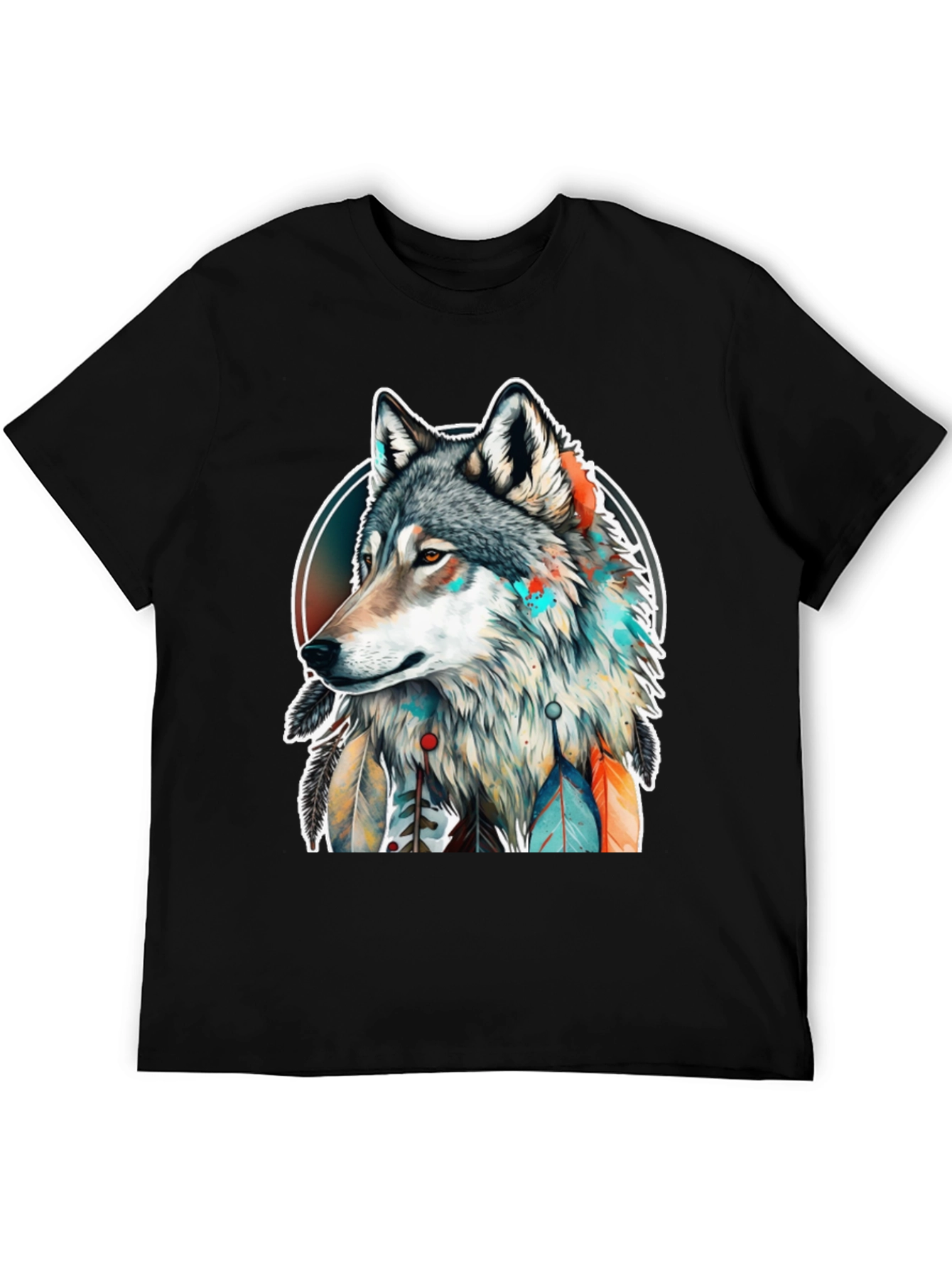 Wolf Spirit Graphic Tee - Artistic Dreamcatcher Design