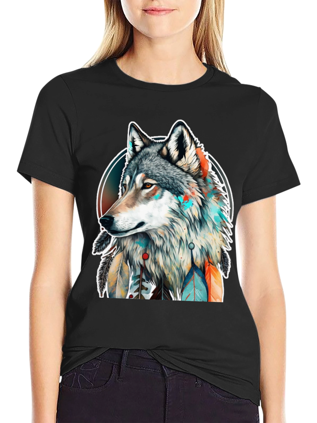 Wolf Spirit Graphic Tee - Artistic Dreamcatcher Design