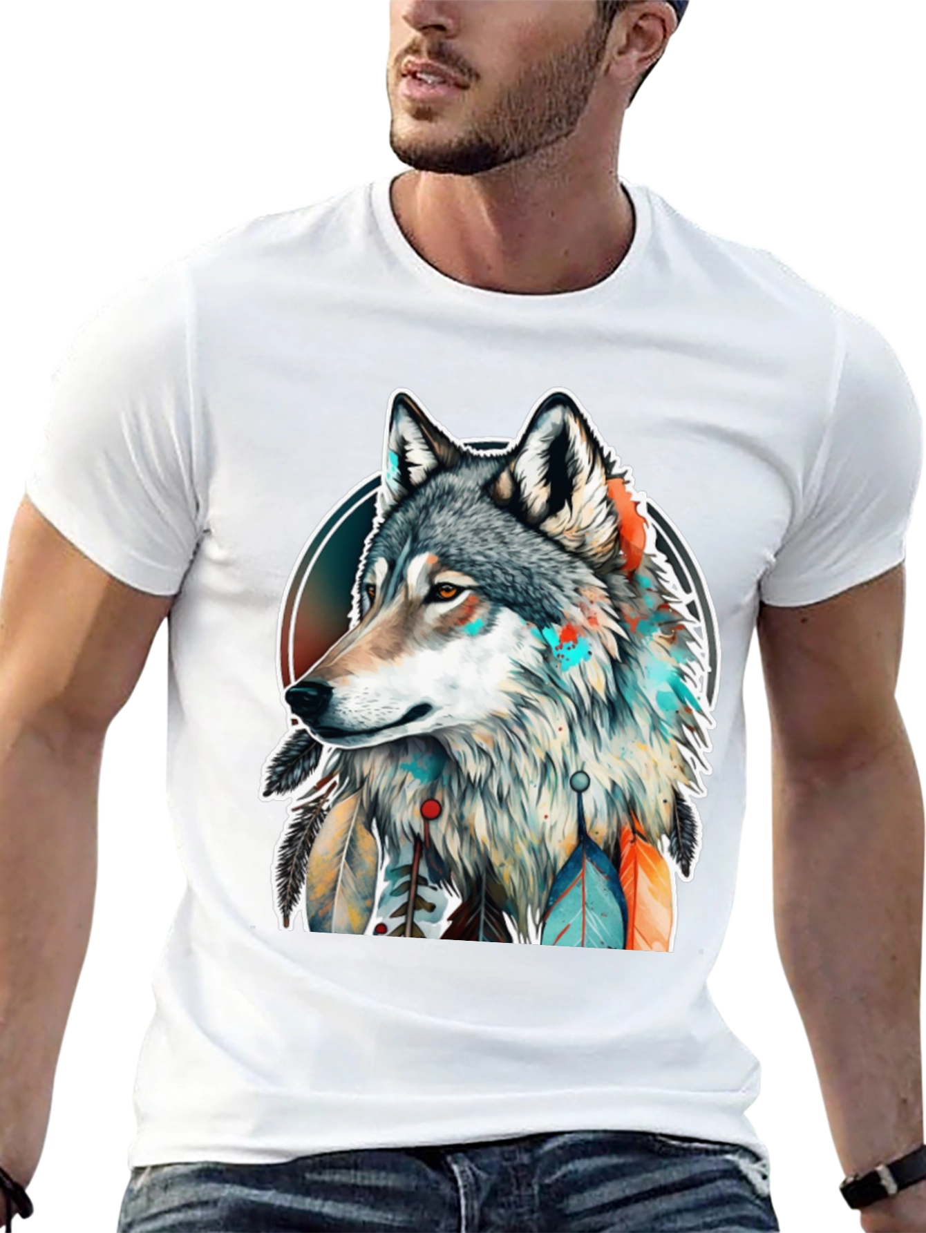 Wolf Spirit Graphic Tee - Artistic Dreamcatcher Design