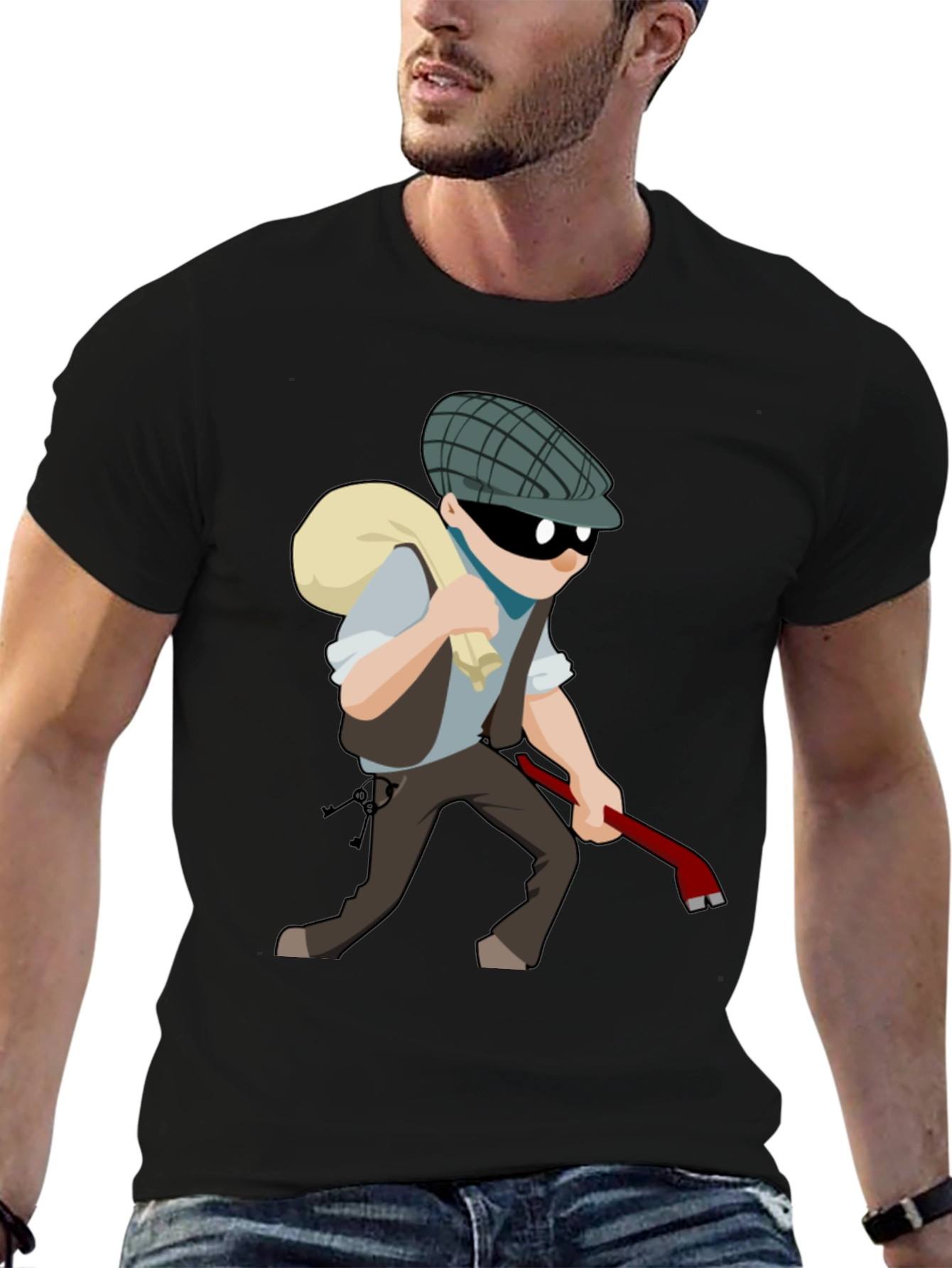 Cartoon Burglar T-Shirt - Novelty Tee
