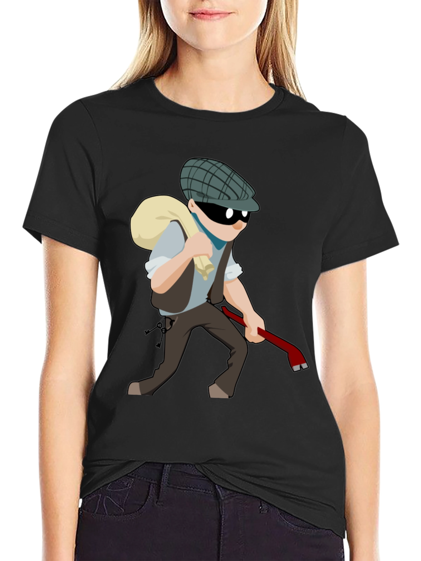 Cartoon Burglar T-Shirt - Novelty Tee