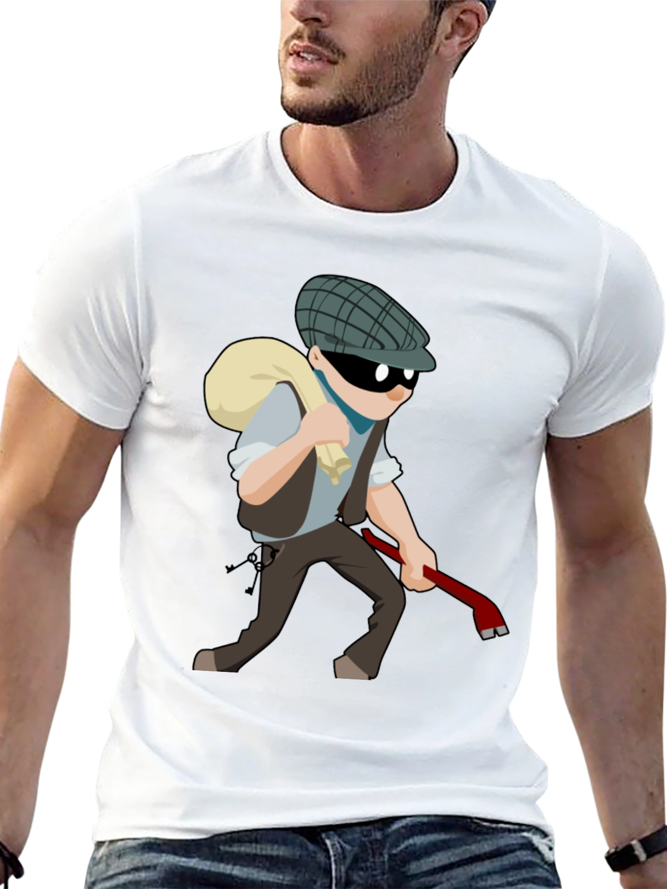 Cartoon Burglar T-Shirt - Novelty Tee