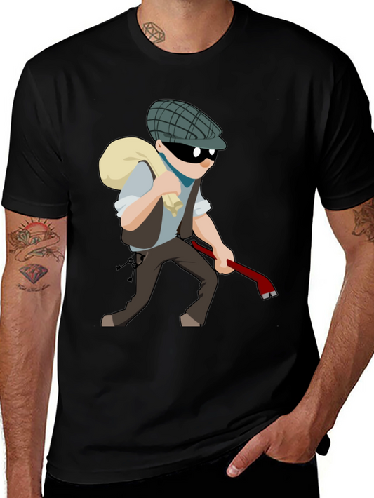 Cartoon Burglar T-Shirt - Novelty Tee