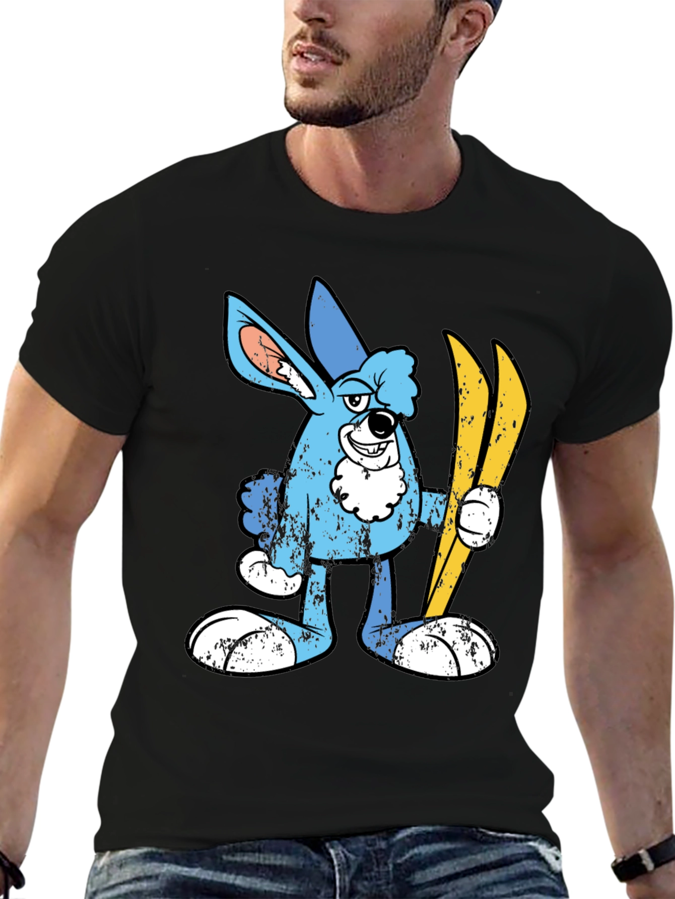 Cartoon Rabbit Skiing Graphic T-Shirt