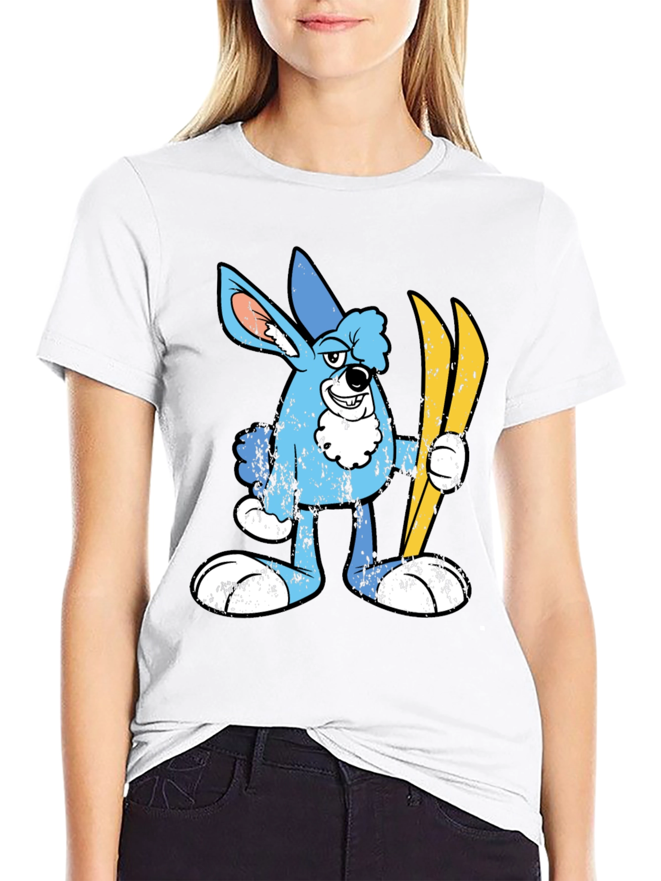 Cartoon Rabbit Skiing Graphic T-Shirt