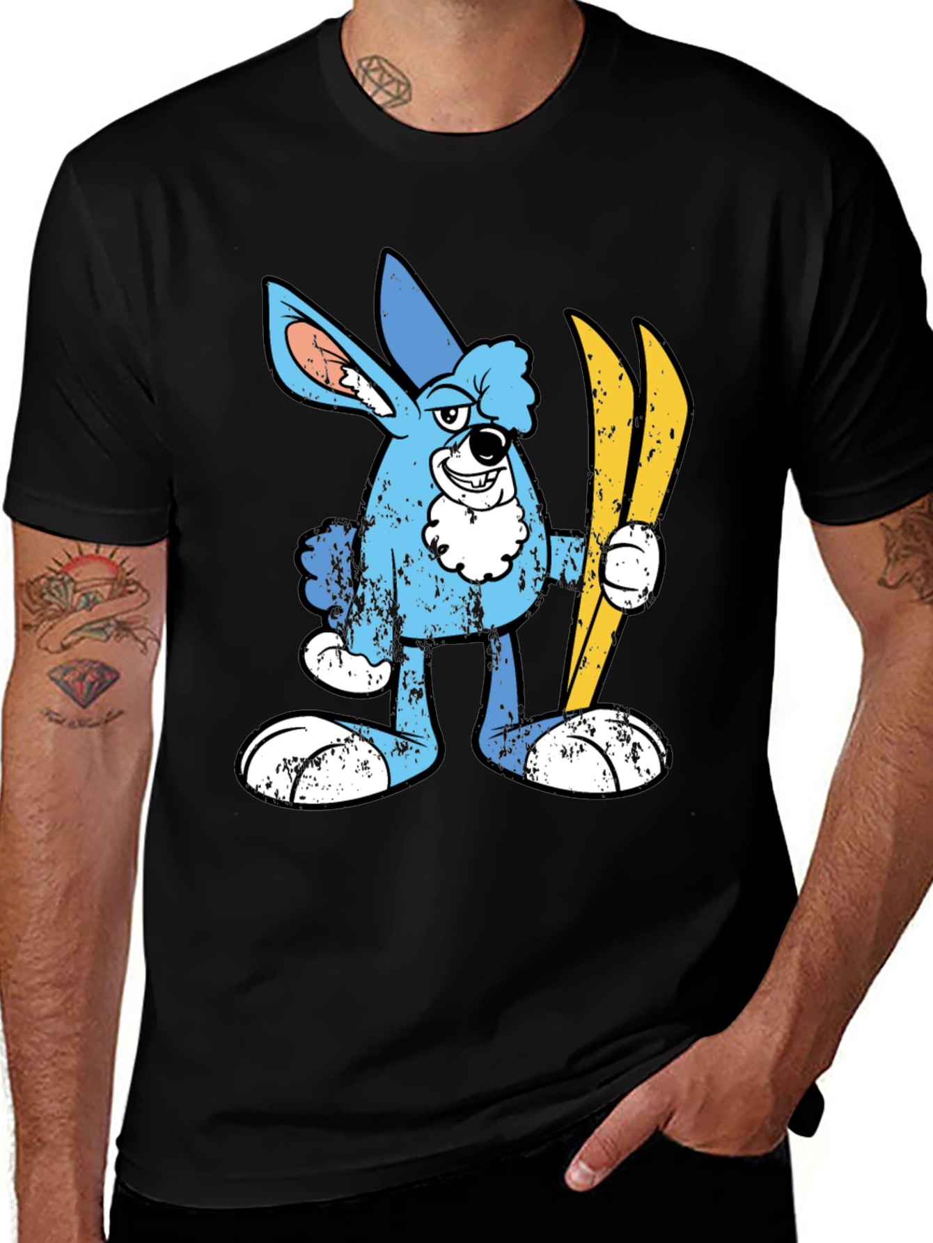Cartoon Rabbit Skiing Graphic T-Shirt