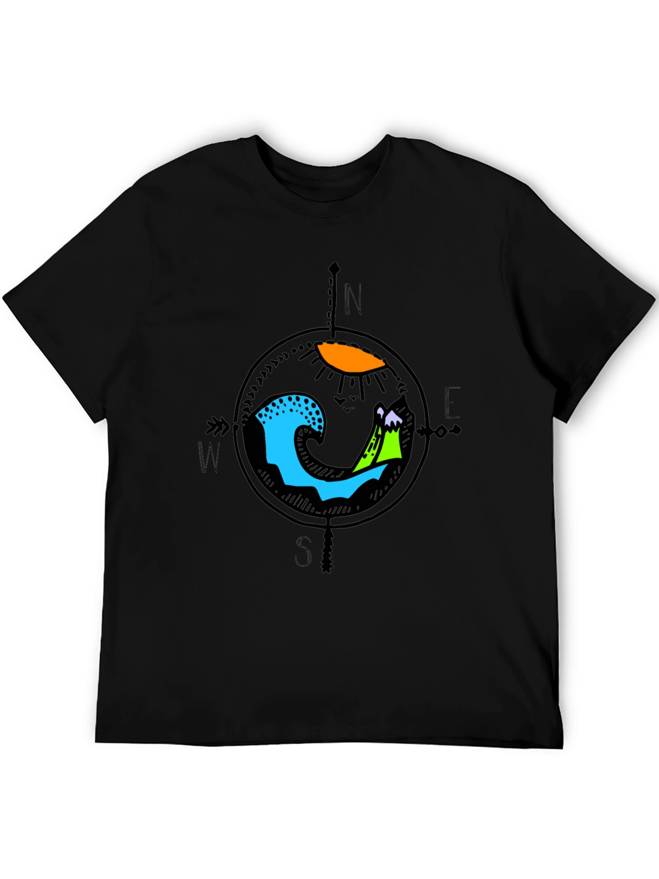 Adventure Compass Graphic Tee - Black Cotton Shirt