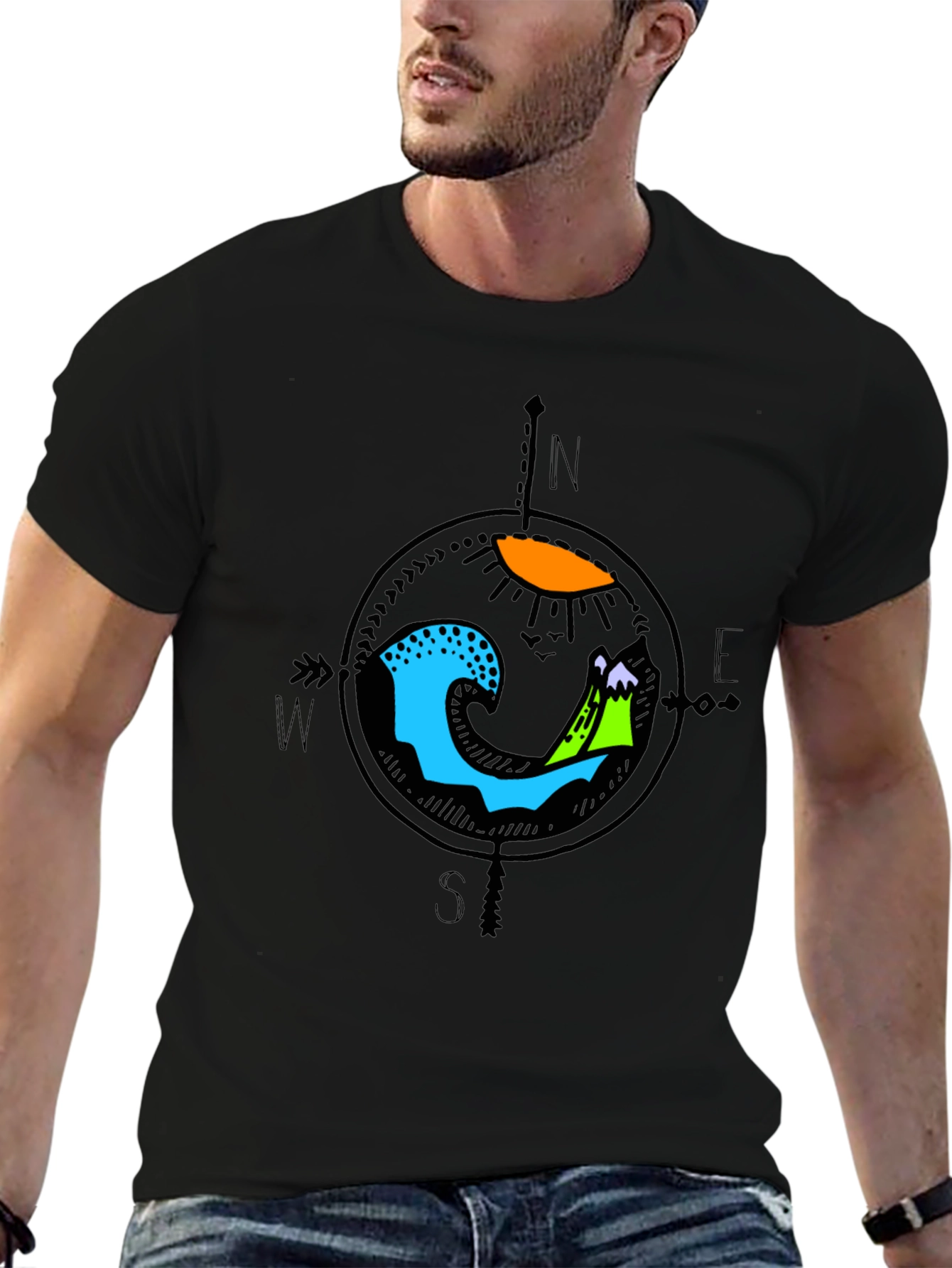 Adventure Compass Graphic Tee - Black Cotton Shirt