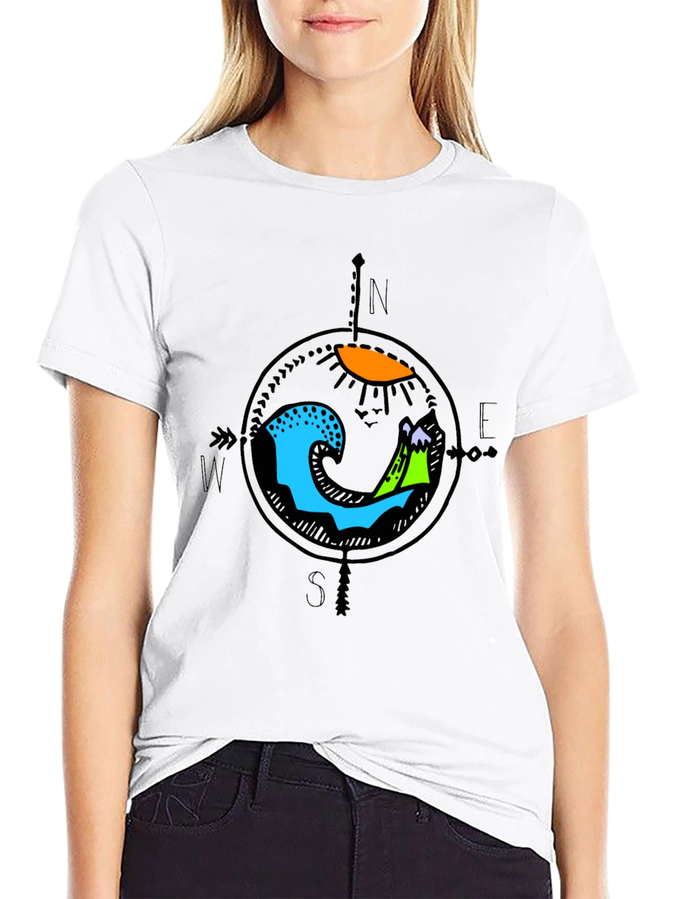 Adventure Compass Graphic Tee - Black Cotton Shirt