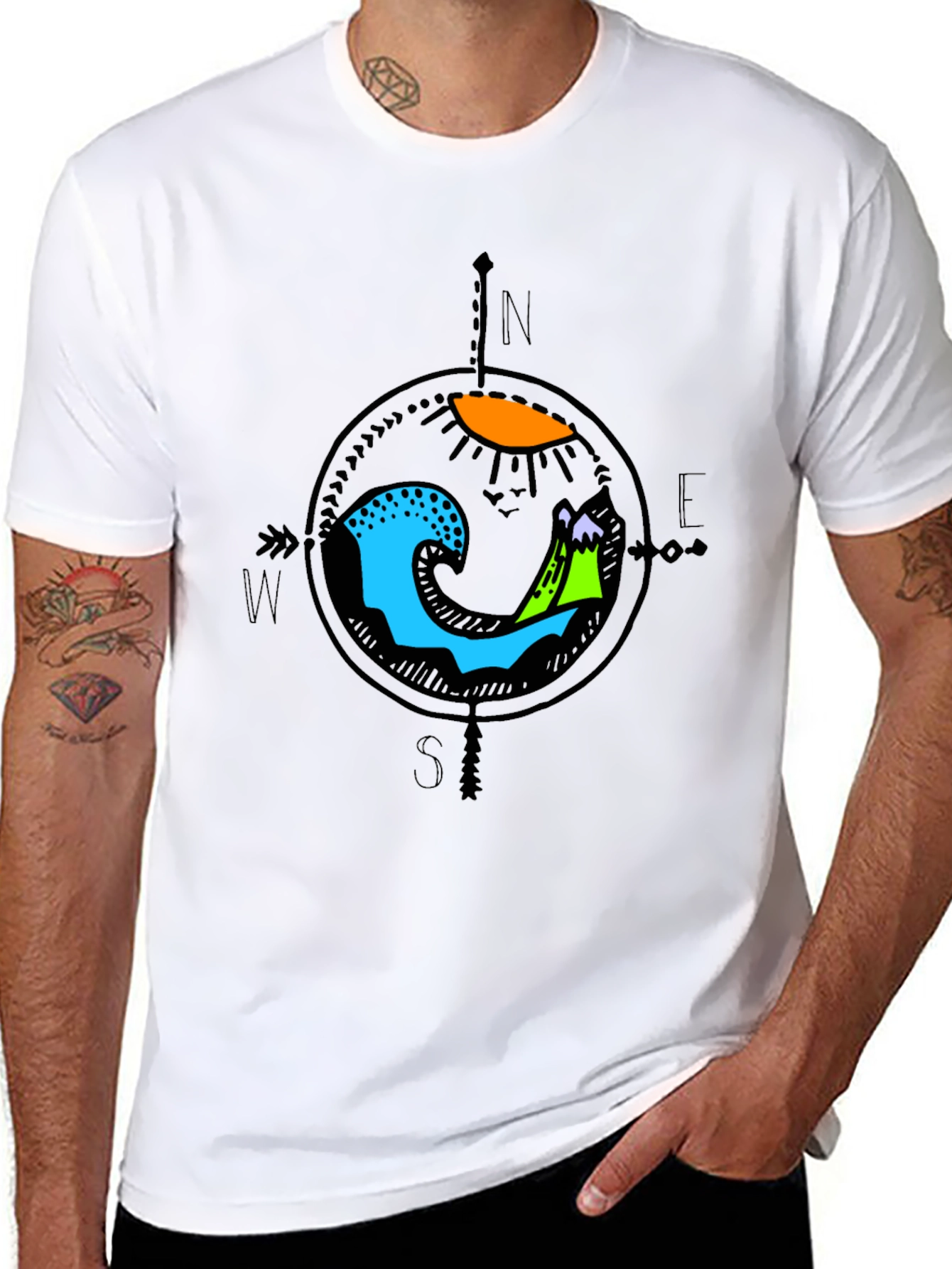 Adventure Compass Graphic Tee - Black Cotton Shirt