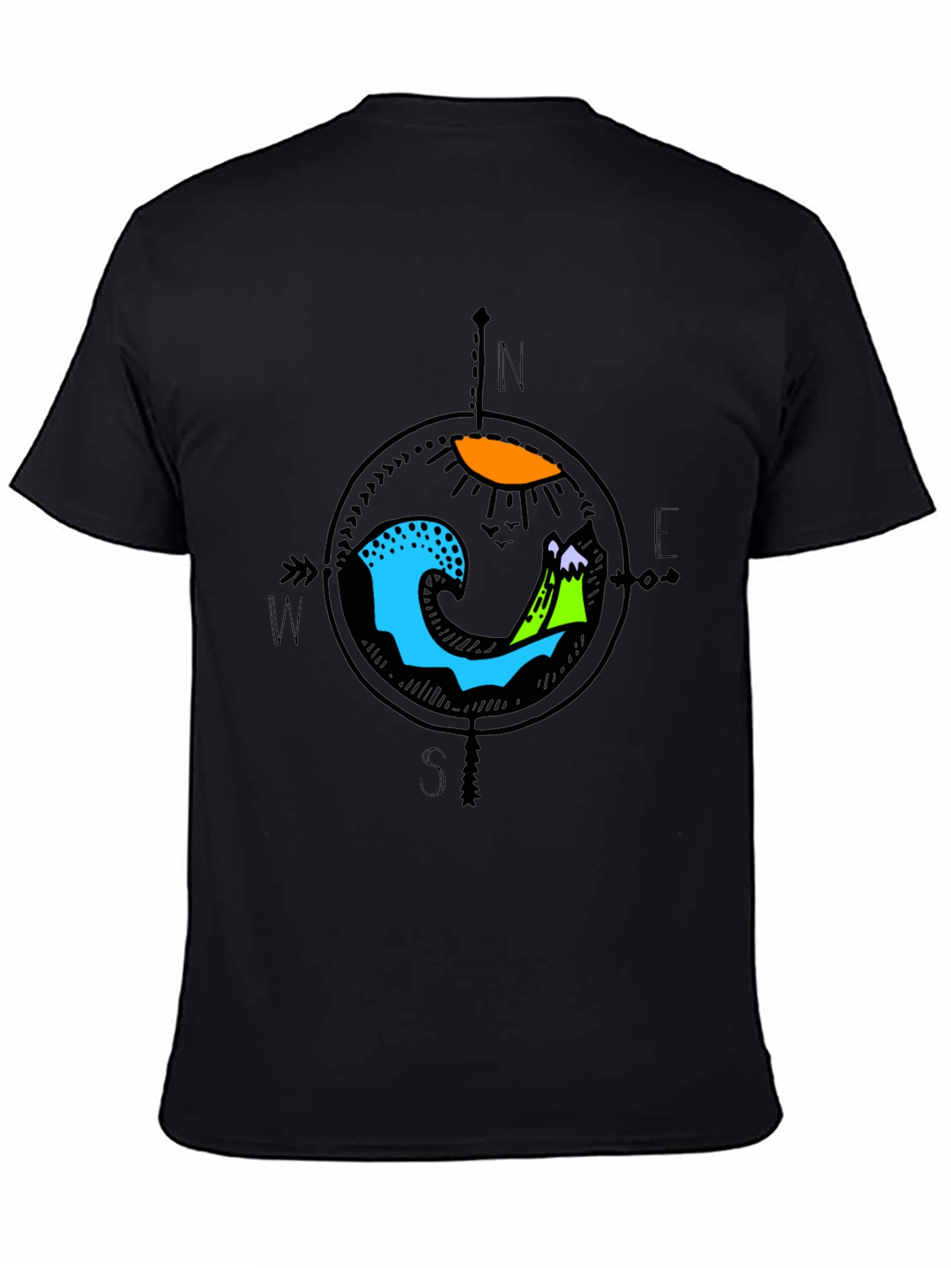 Adventure Compass Graphic Tee - Black Cotton Shirt
