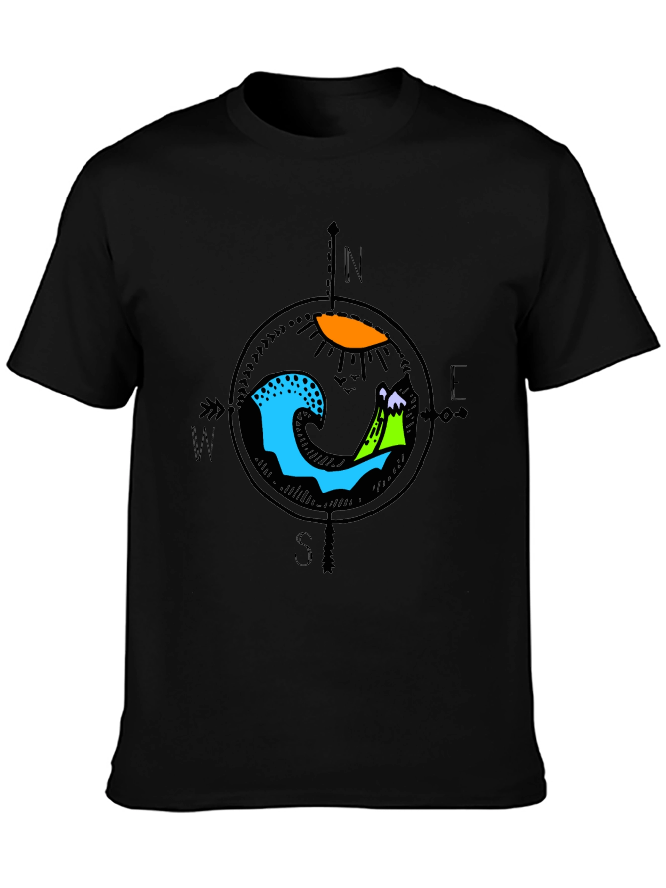 Adventure Compass Graphic Tee - Black Cotton Shirt