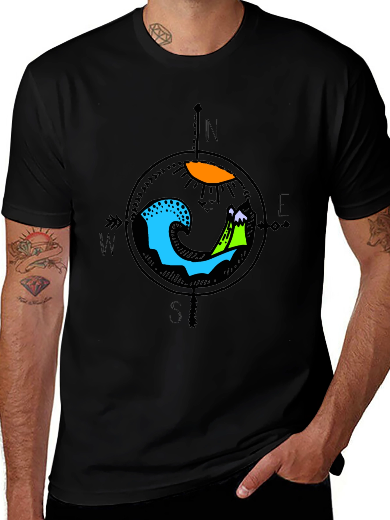 Adventure Compass Graphic Tee - Black Cotton Shirt