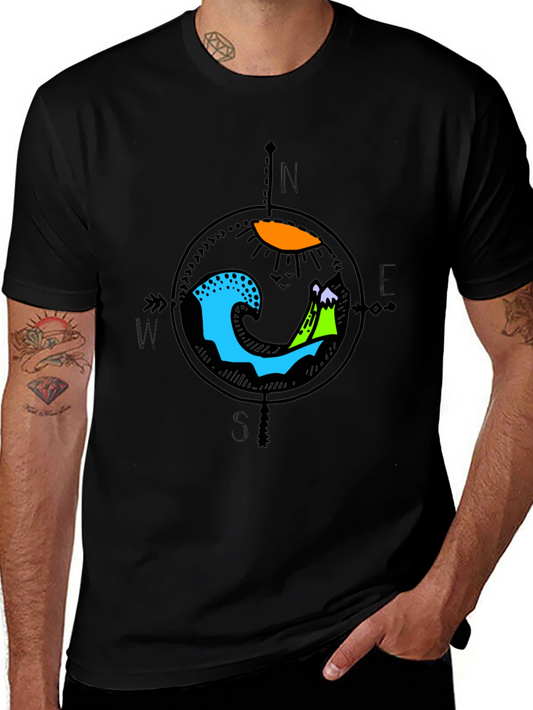 Adventure Compass Graphic Tee - Black Cotton Shirt