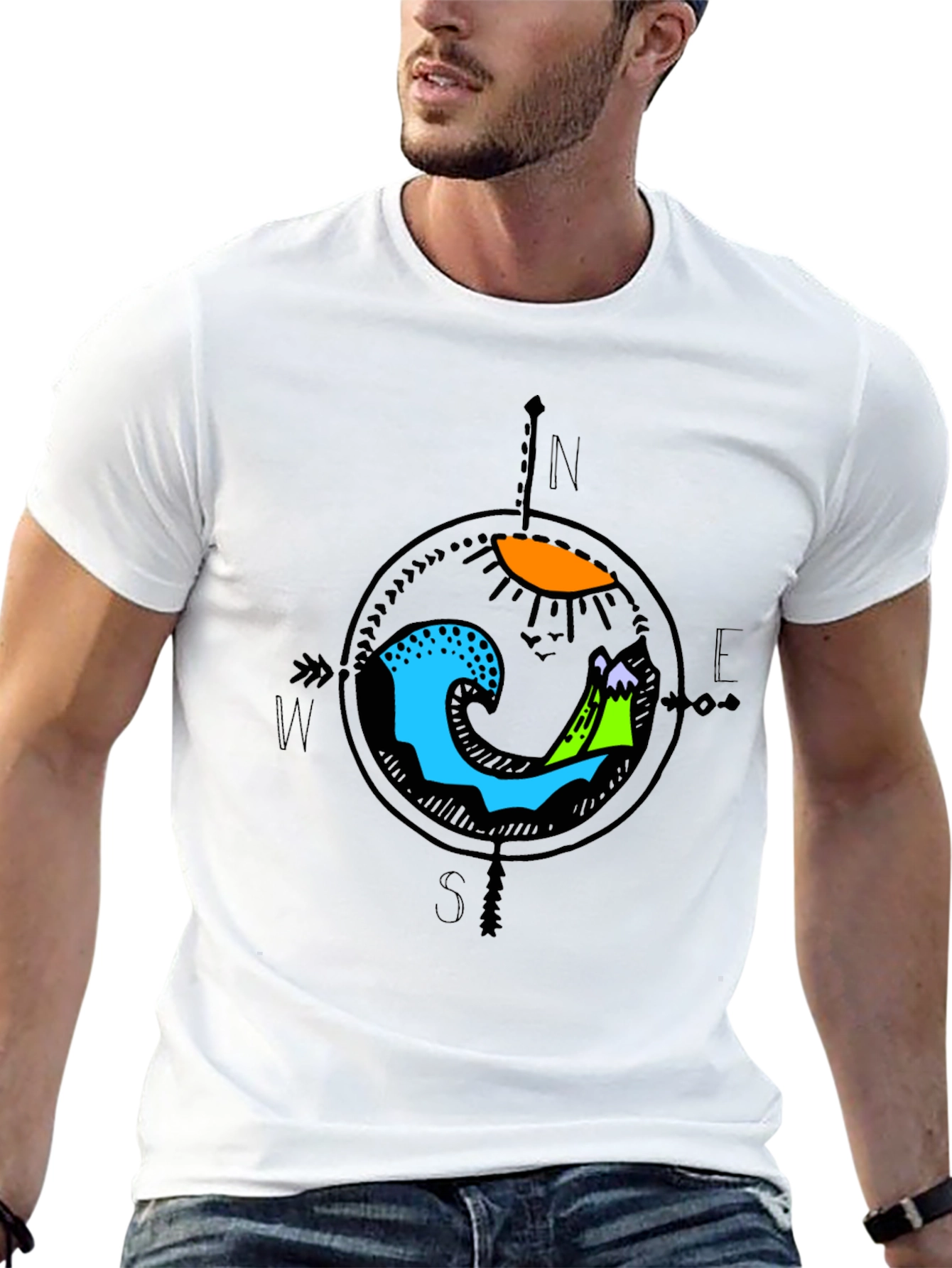 Adventure Compass Graphic Tee - Black Cotton Shirt