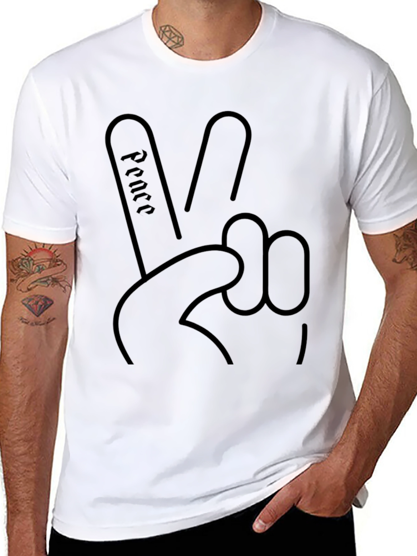Peace Sign Graphic Tee - Black Cotton T-Shirt