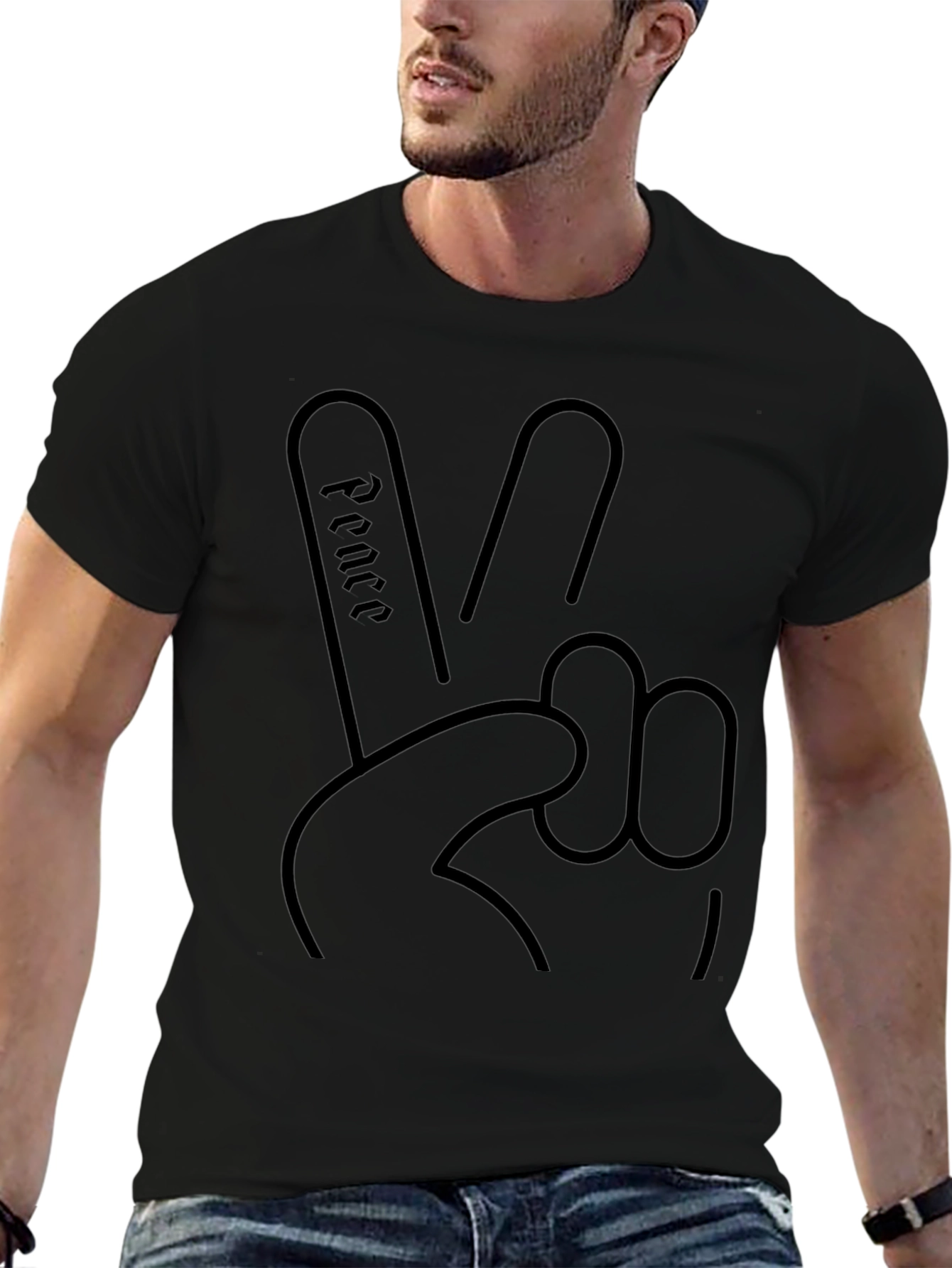 Peace Sign Graphic Tee - Black Cotton T-Shirt