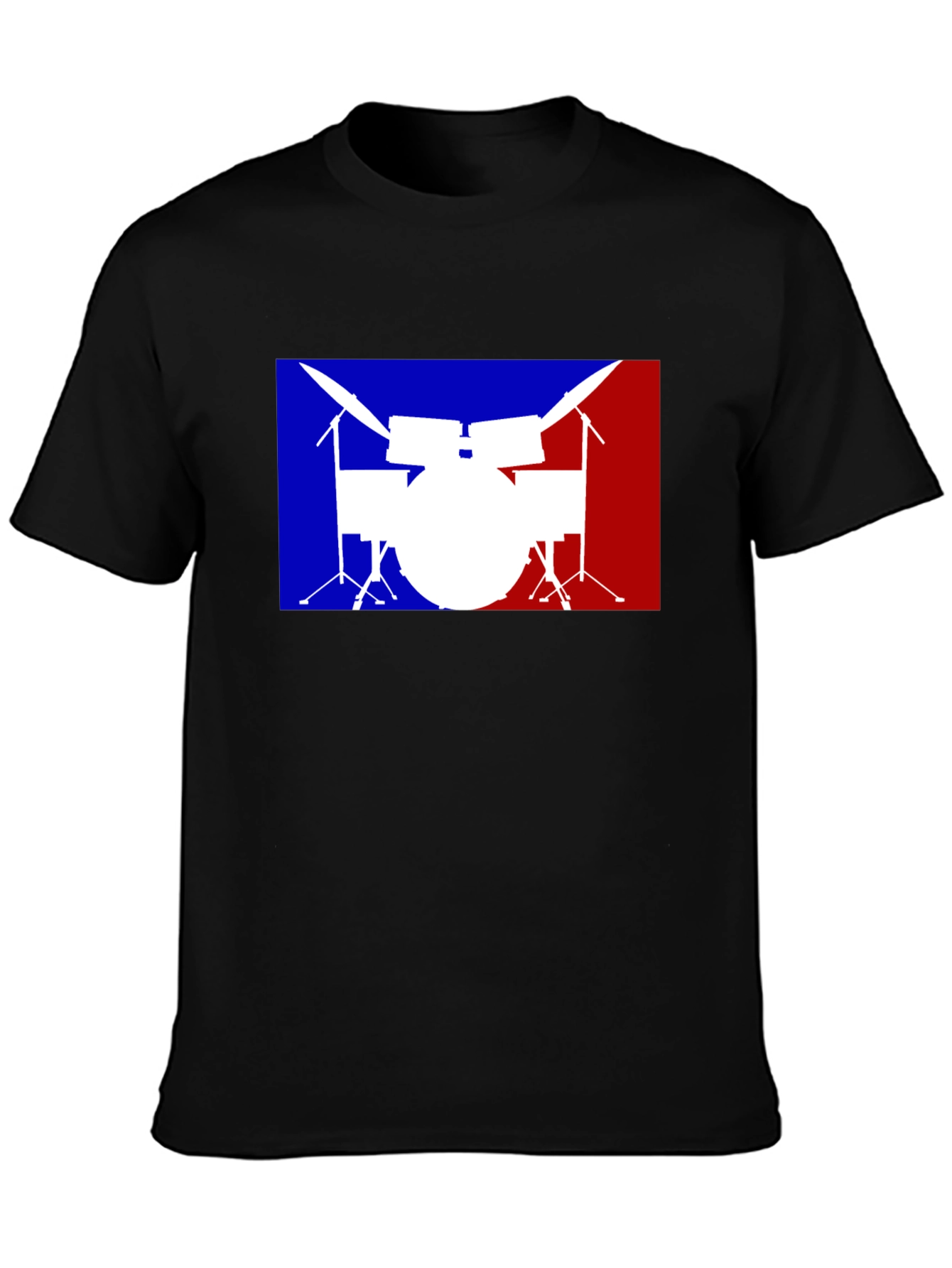 Drum Set Graphic T-Shirt: Blue and Red