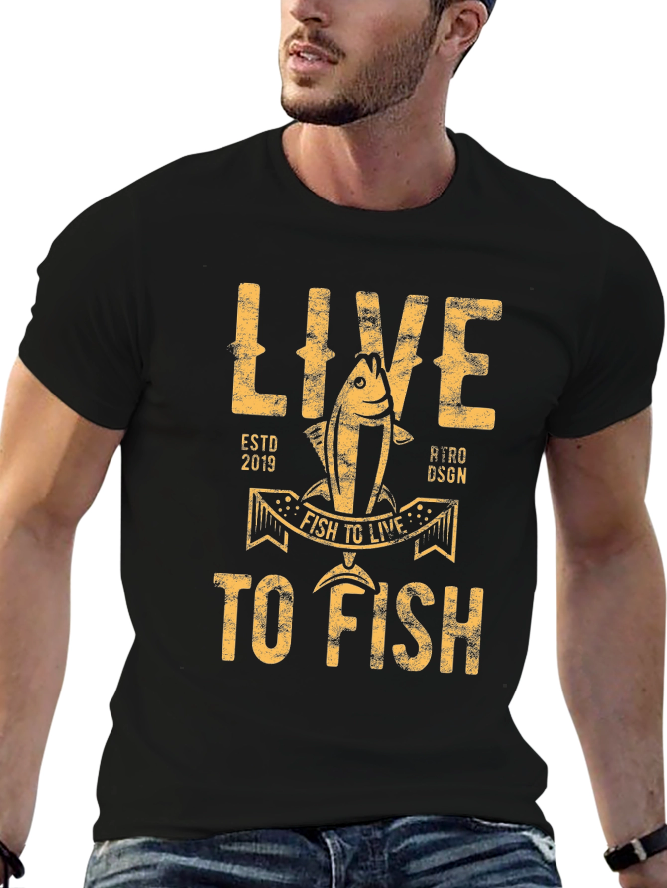 Live to Fish Graphic T-Shirt - Black Cotton Tee