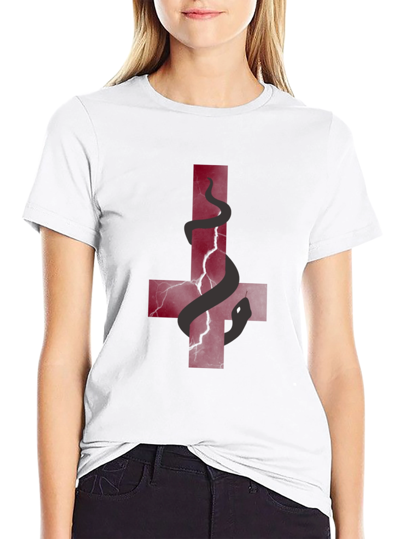Inverted Cross Snake Graphic Tee - Black Cotton