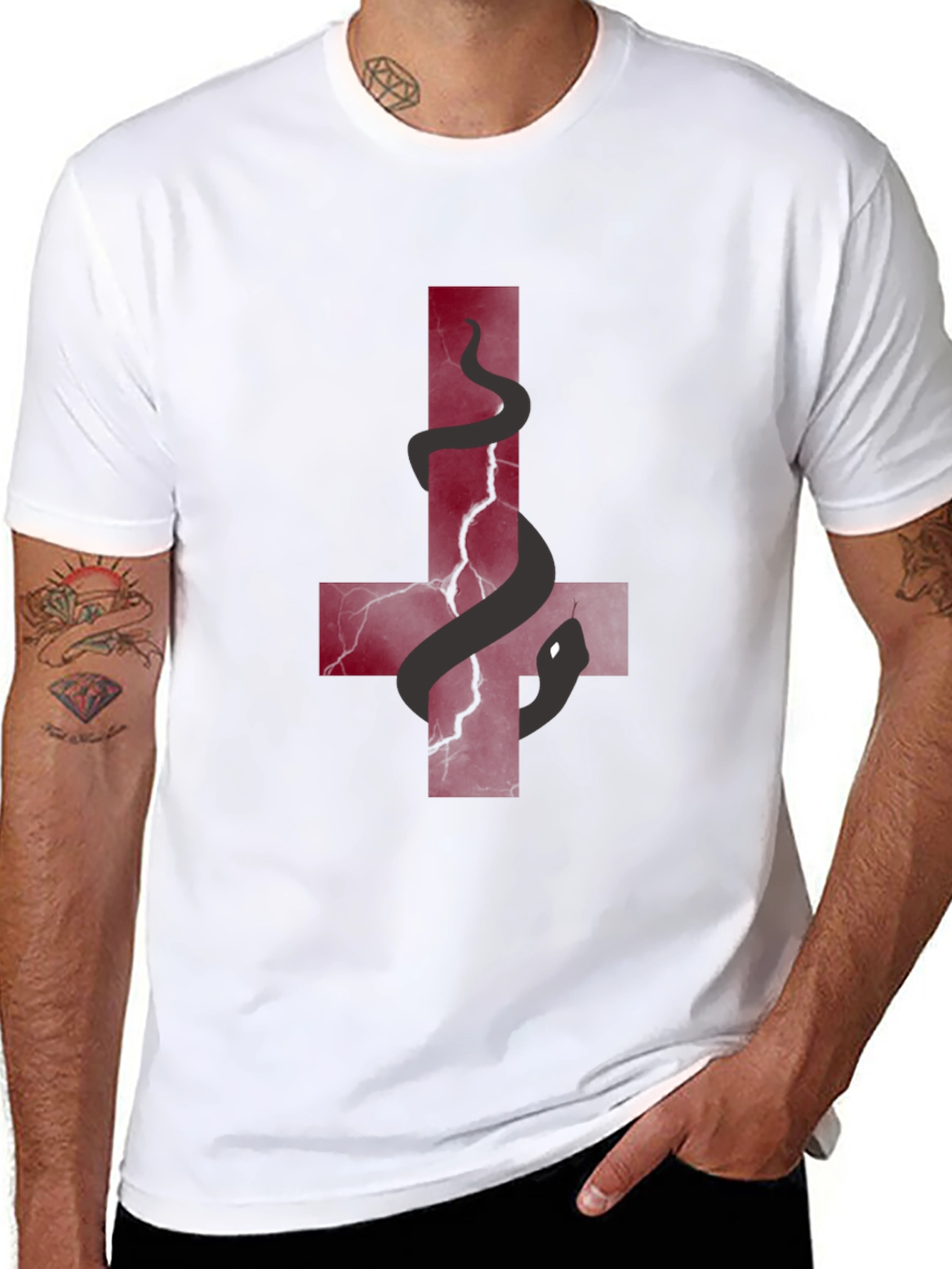 Inverted Cross Snake Graphic Tee - Black Cotton