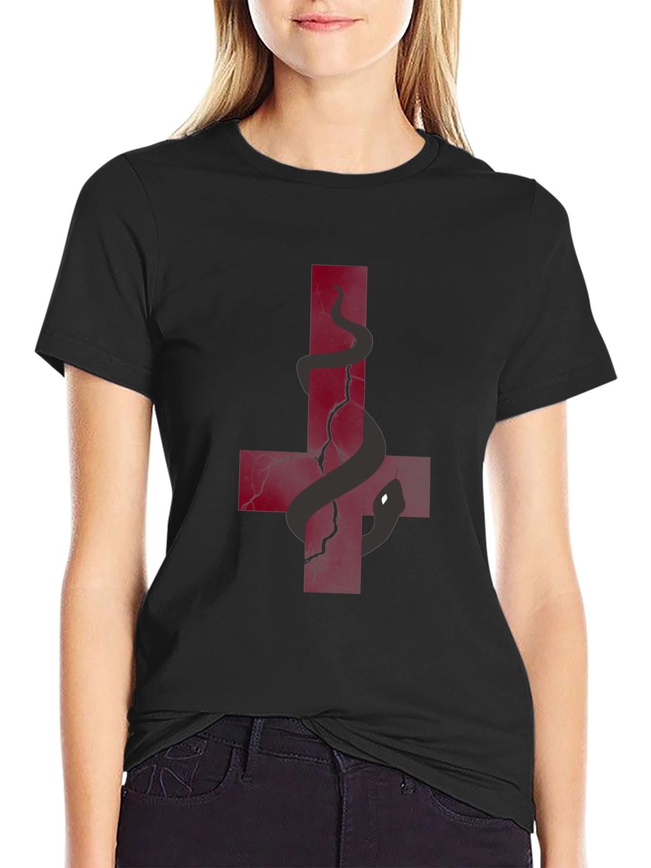 Inverted Cross Snake Graphic Tee - Black Cotton