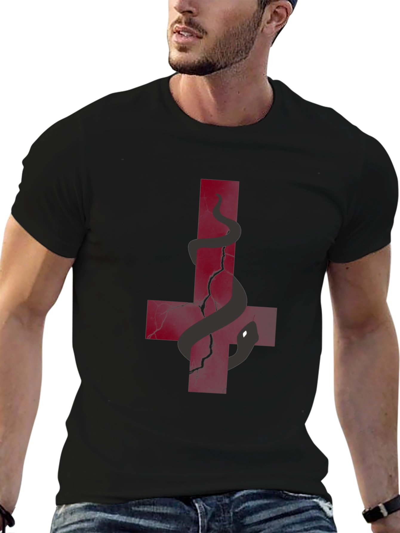 Inverted Cross Snake Graphic Tee - Black Cotton