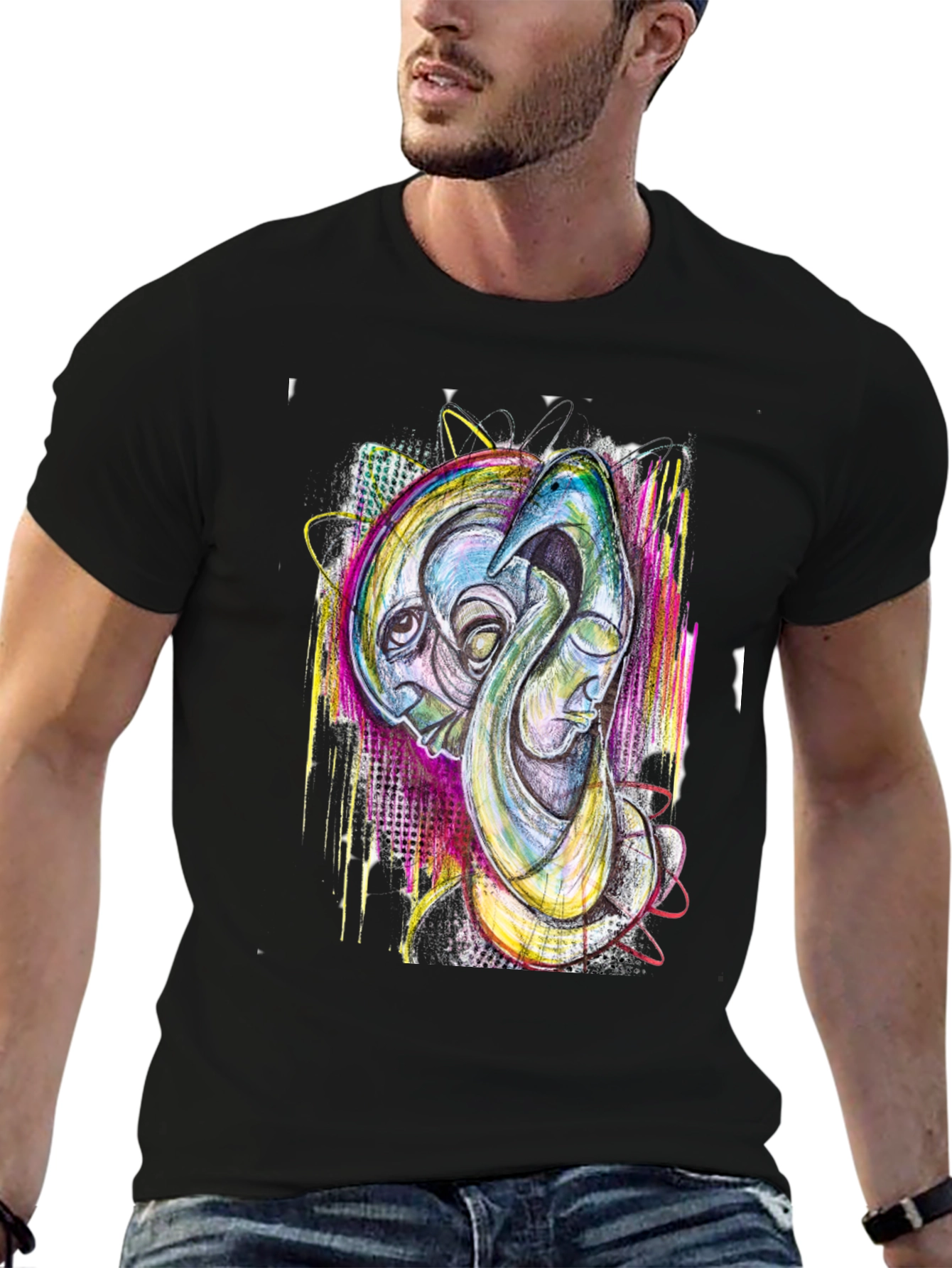 Abstract Art Print Black T-Shirt