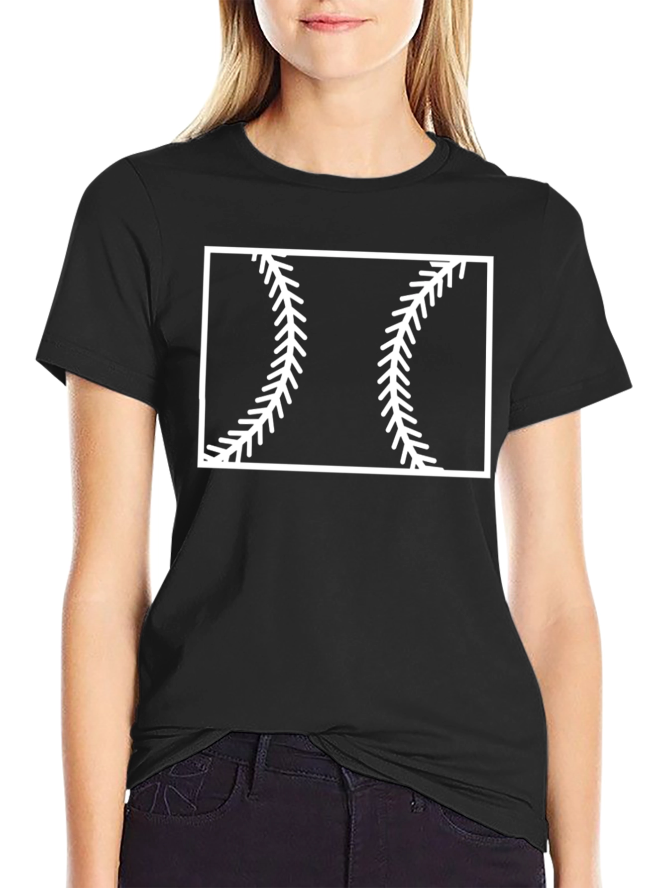 Baseball Stitch Graphic Tee - Black Cotton Casual Shirt