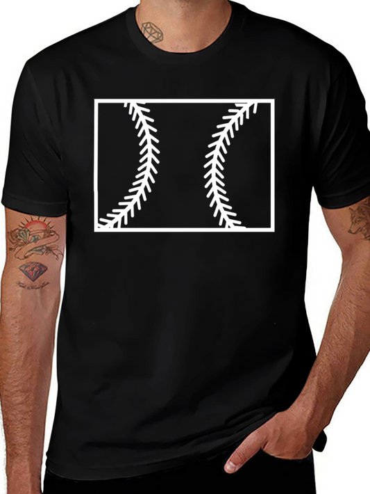 Baseball Stitch Graphic Tee - Black Cotton Casual Shirt