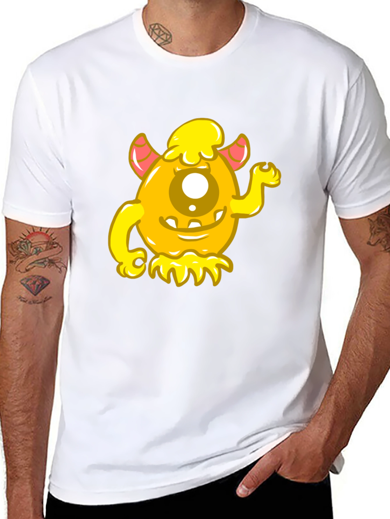 Funny Yellow Monster Graphic Tee - Black Cotton Shirt