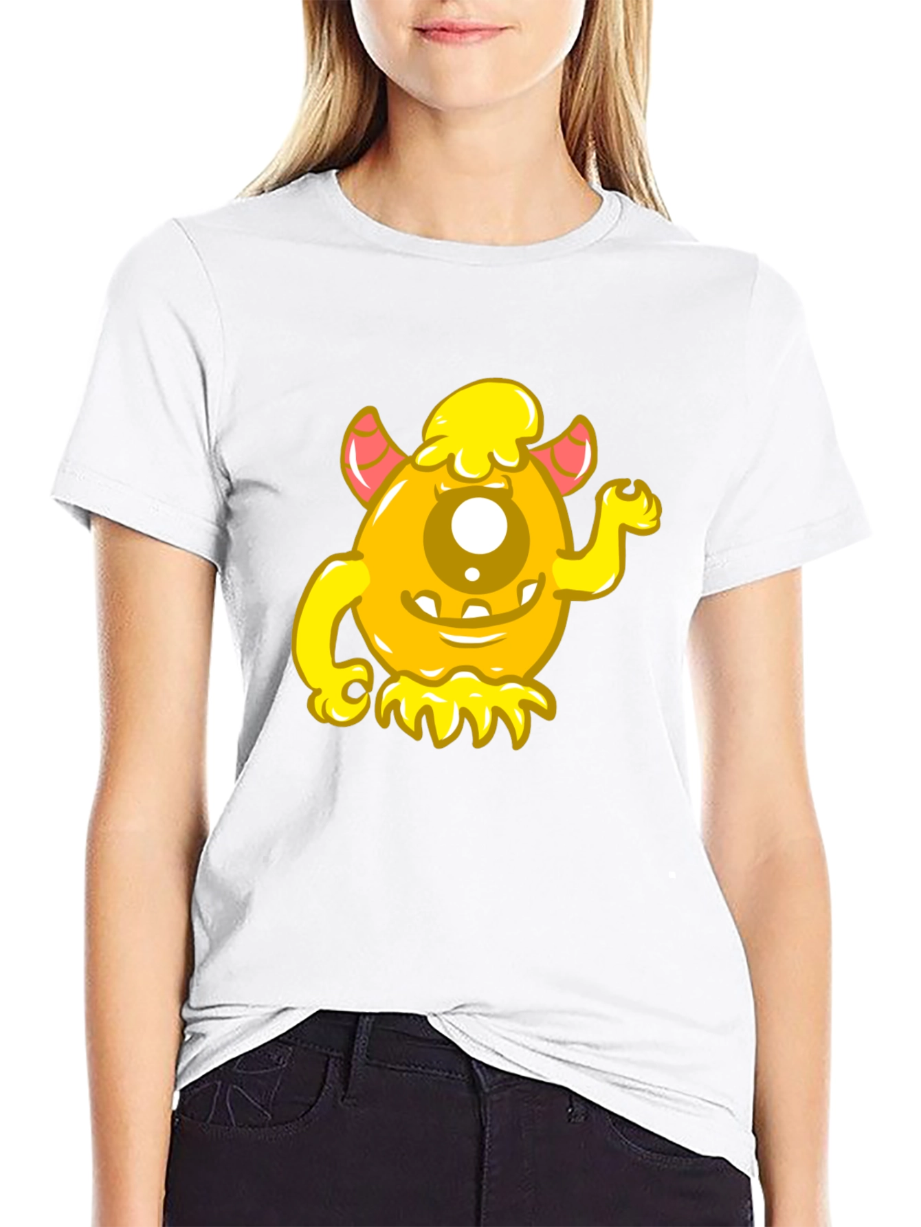 Funny Yellow Monster Graphic Tee - Black Cotton Shirt