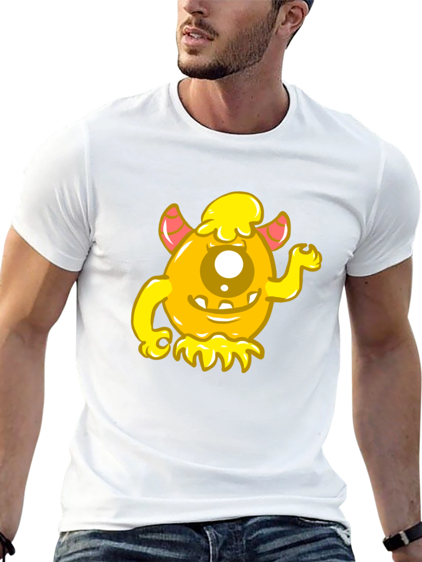 Funny Yellow Monster Graphic Tee - Black Cotton Shirt