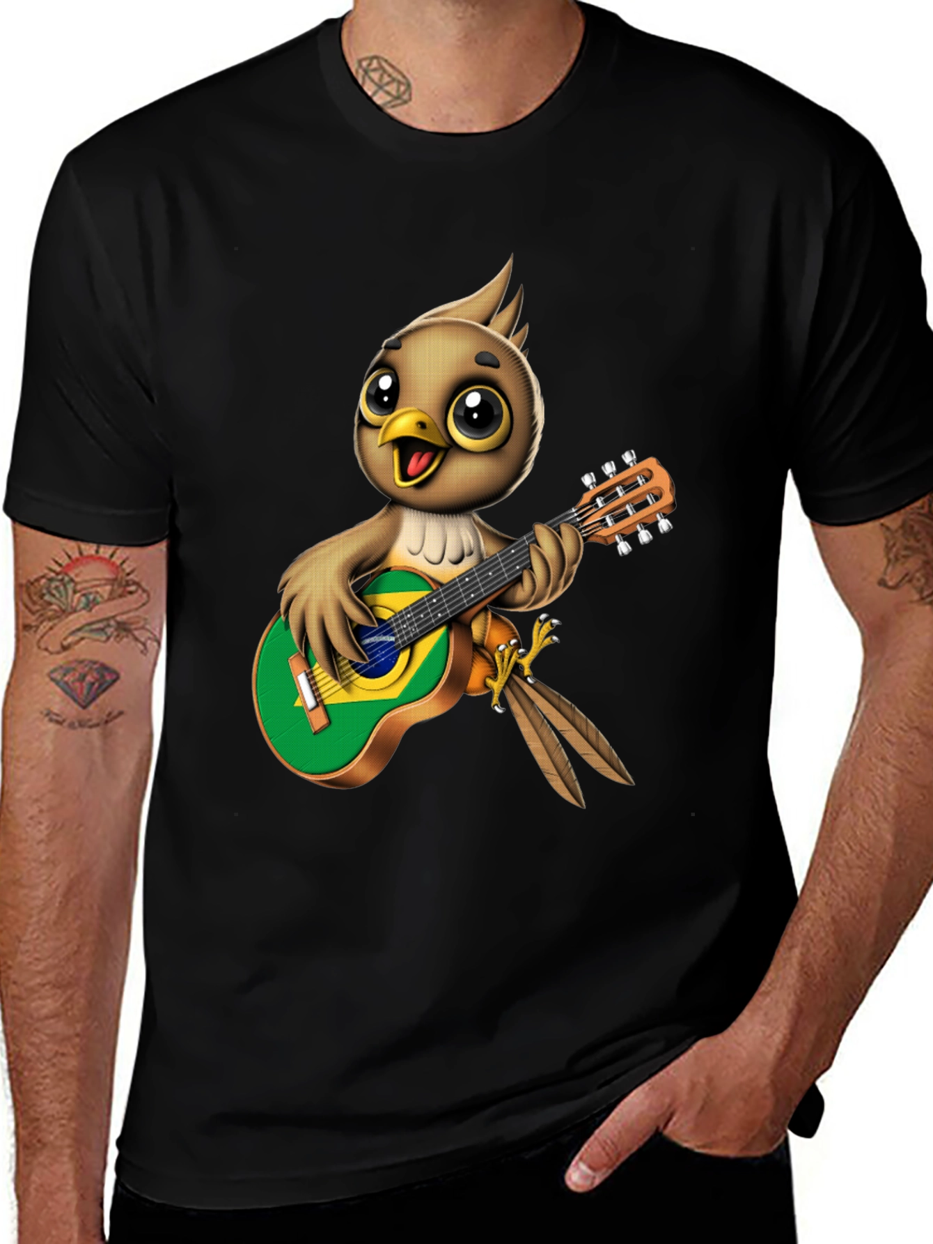 Bird Playing Guitar T-Shirt - Novelty Music Tee