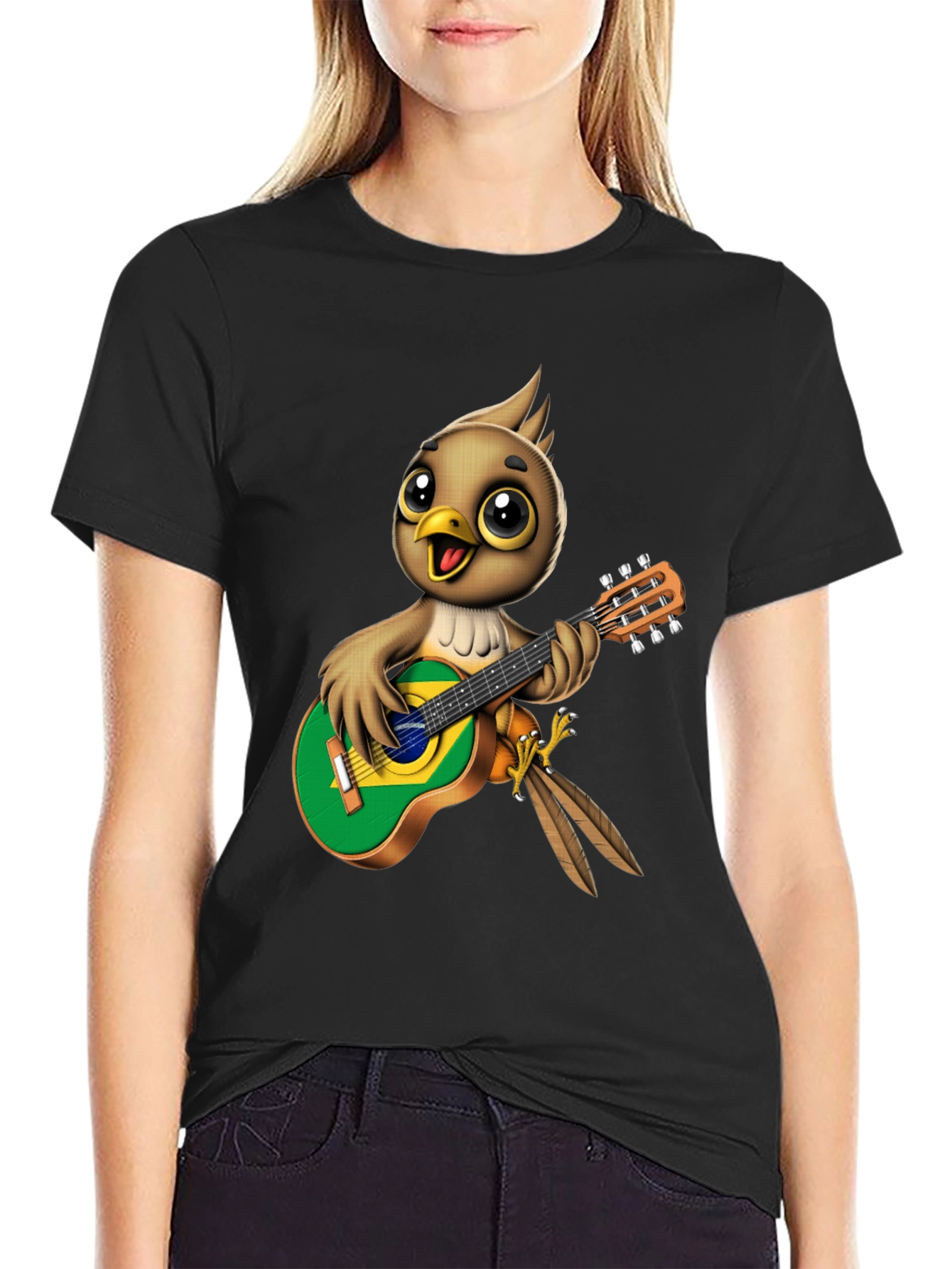 Bird Playing Guitar T-Shirt - Novelty Music Tee